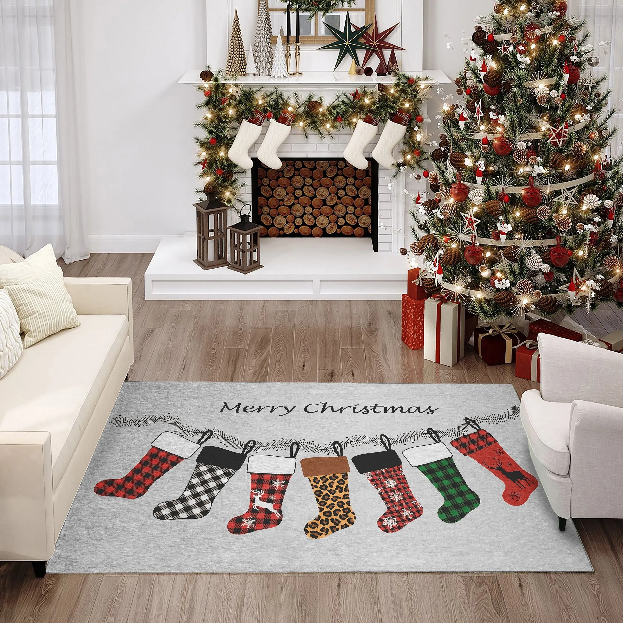 Indoor/ Outdoor Cozy Winter Gray Washable Holiday Rug
