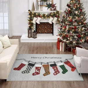 Indoor/ Outdoor Cozy Winter Gray Washable Holiday Rug