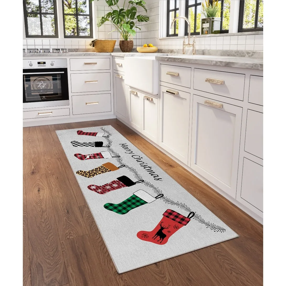 Indoor/ Outdoor Cozy Winter Gray Washable Holiday Rug