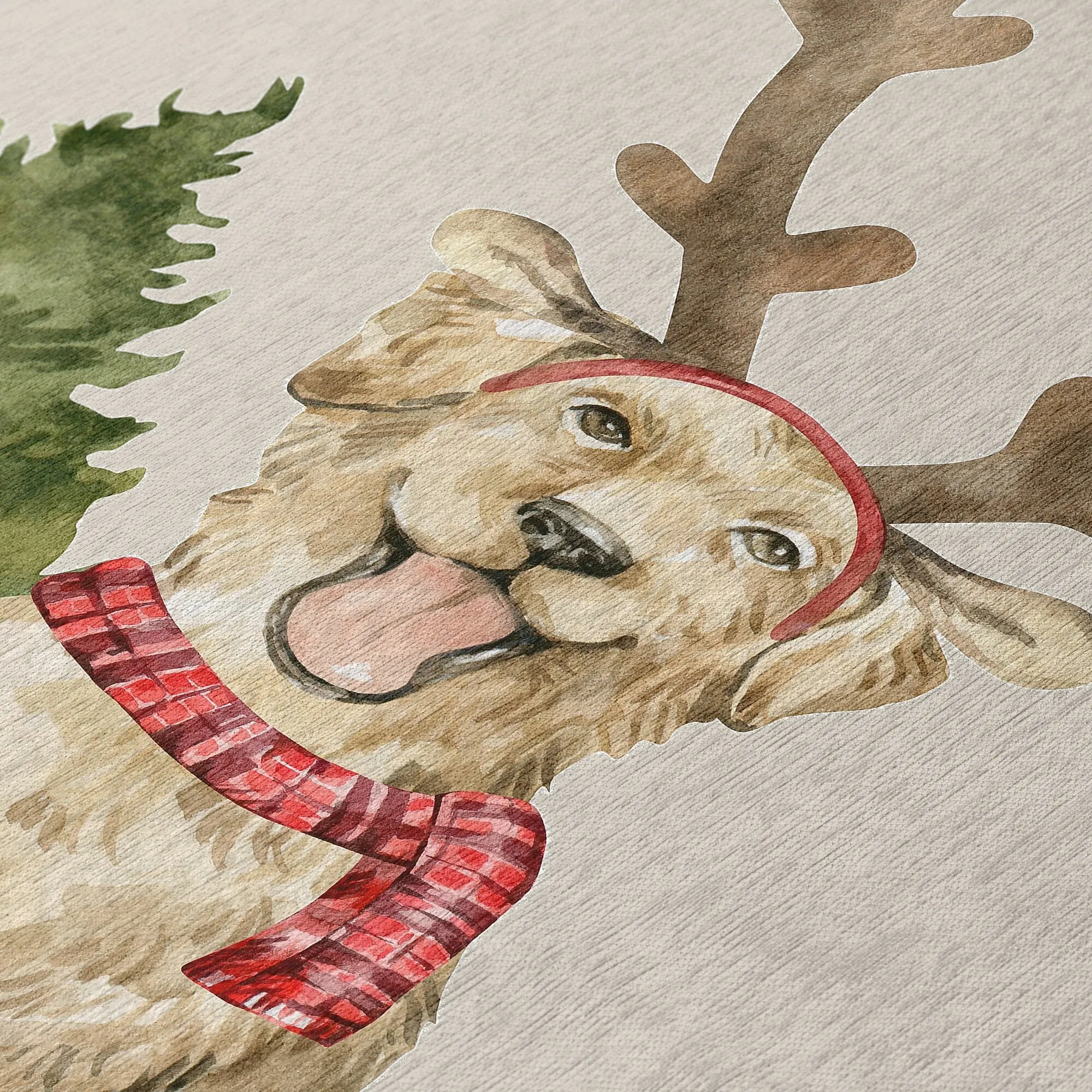 Indoor/ Outdoor Cozy Winter Taupe Washable Christmas Dog Rug