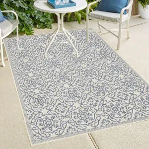Indoor/Outdoor Area Rug/ Runner/ Doormat- Blue & Natural & Red & Taupe Color -Machine Washable. Weather and UV Resistant-Eliza
