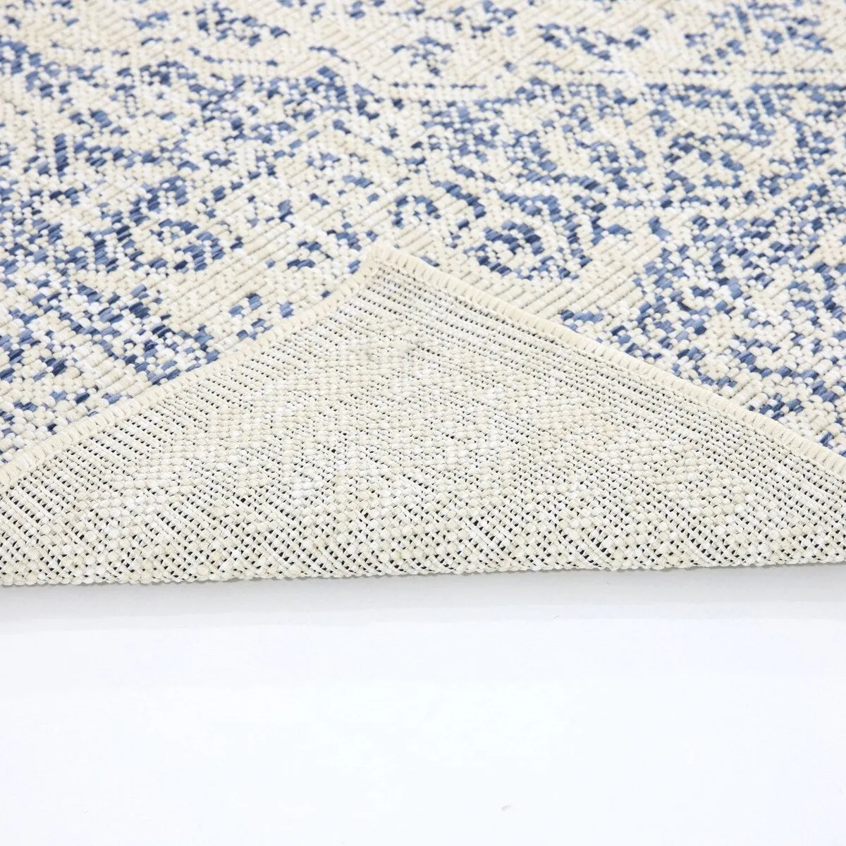 Indoor/Outdoor Area Rug/ Runner/ Doormat- Blue & Natural & Red & Taupe Color -Machine Washable. Weather and UV Resistant-Zaria