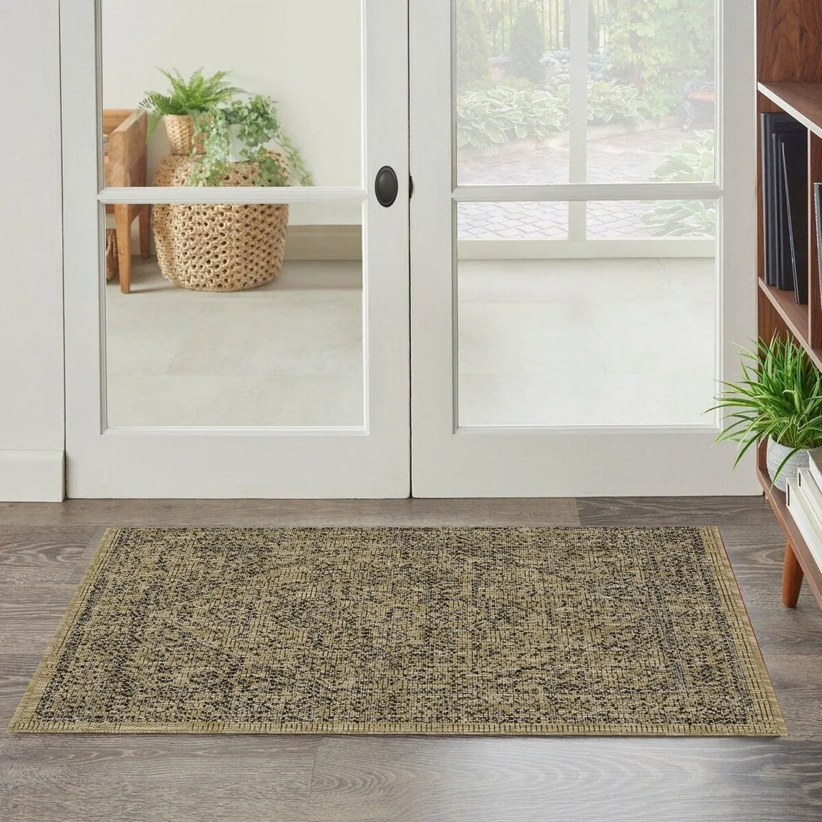 Indoor/Outdoor Area Rug/ Runner/ Doormat- Blue & Natural & Red & Taupe Color -Machine Washable. Weather and UV Resistant-Zaria