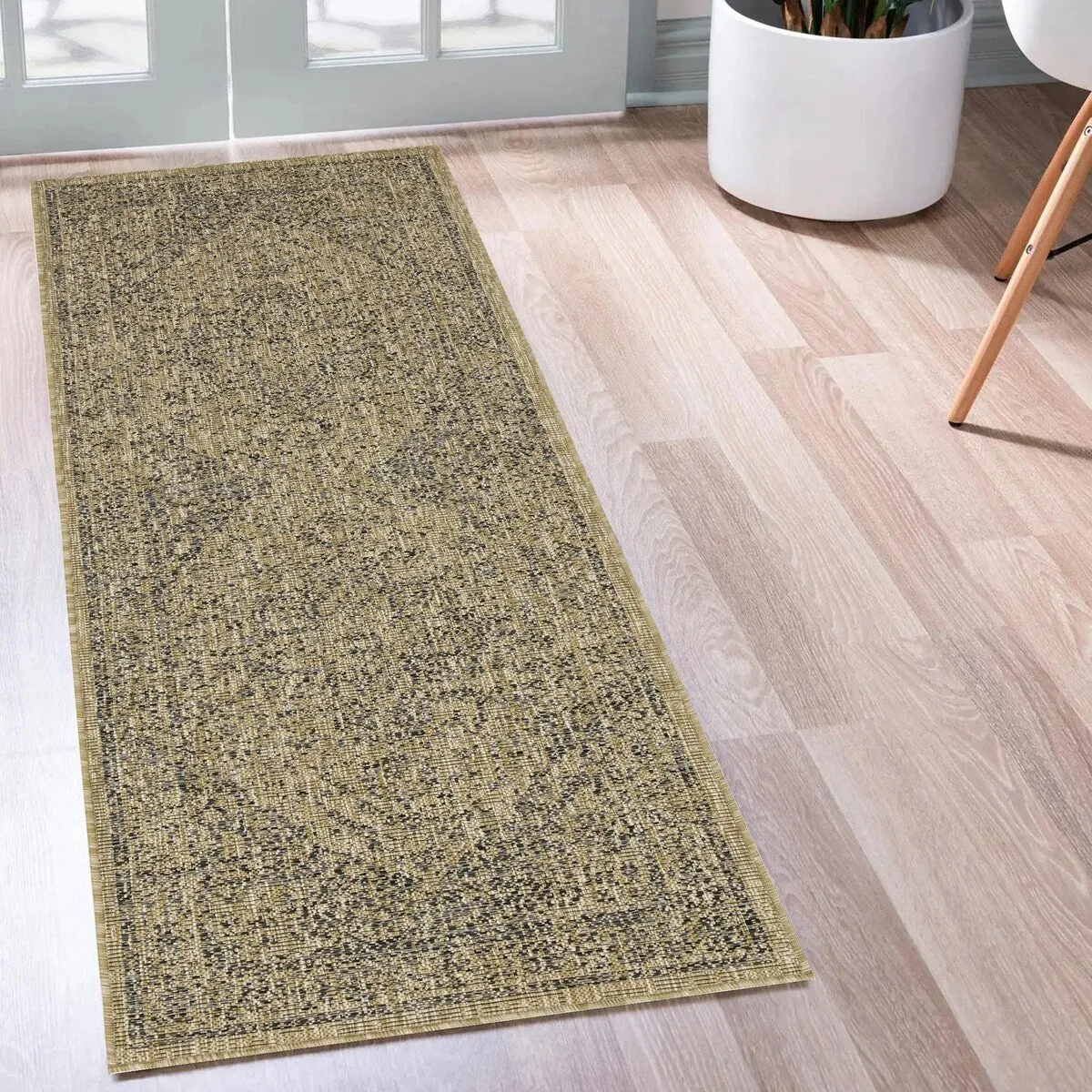 Indoor/Outdoor Area Rug/ Runner/ Doormat- Blue & Natural & Red & Taupe Color -Machine Washable. Weather and UV Resistant-Zaria
