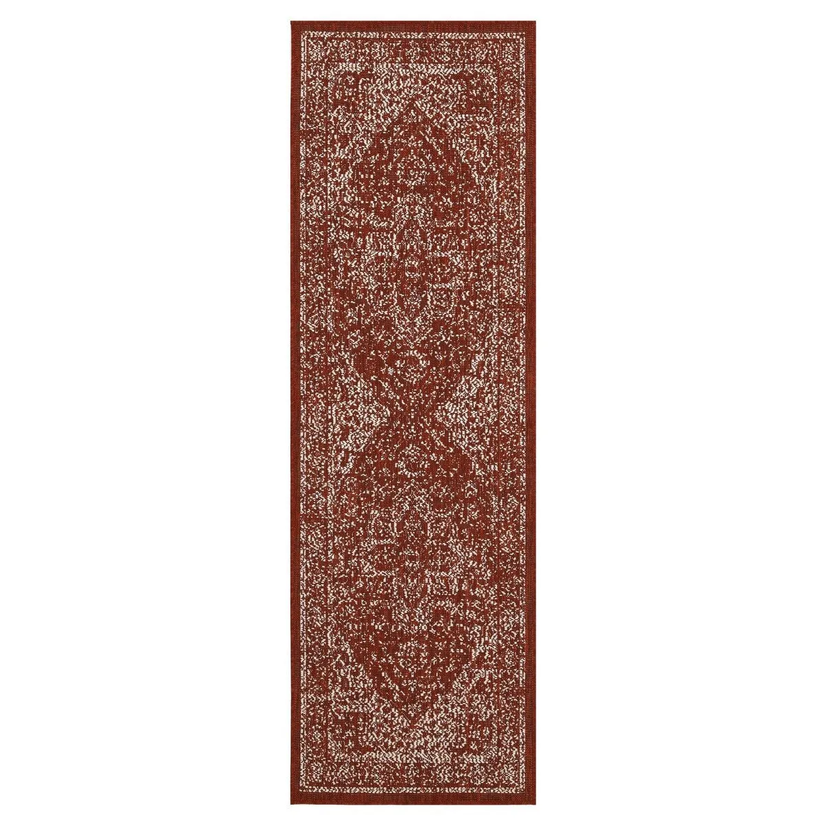 Indoor/Outdoor Area Rug/ Runner/ Doormat- Blue & Natural & Red & Taupe Color -Machine Washable. Weather and UV Resistant-Zaria