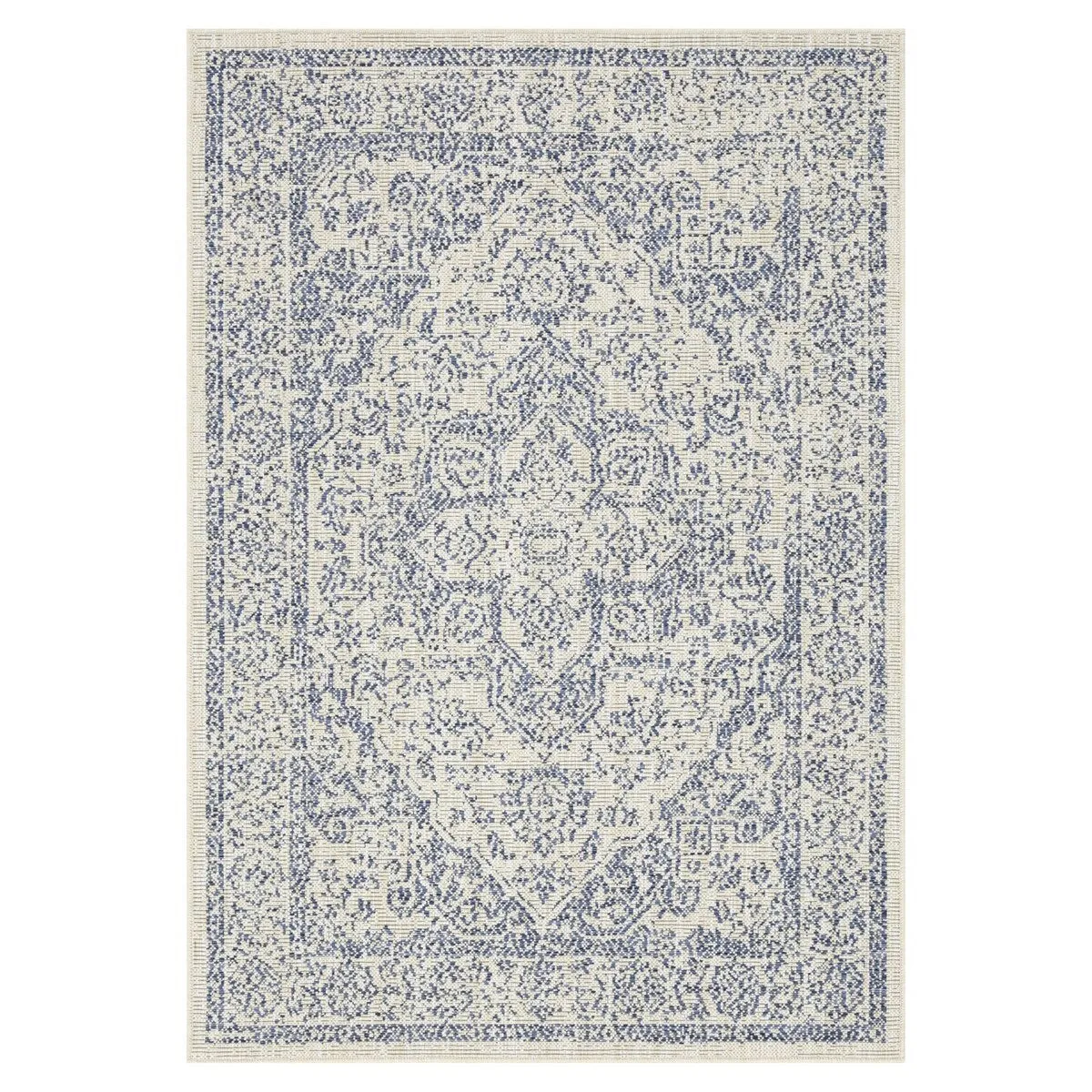 Indoor/Outdoor Area Rug/ Runner/ Doormat- Blue & Natural & Red & Taupe Color -Machine Washable. Weather and UV Resistant-Zaria