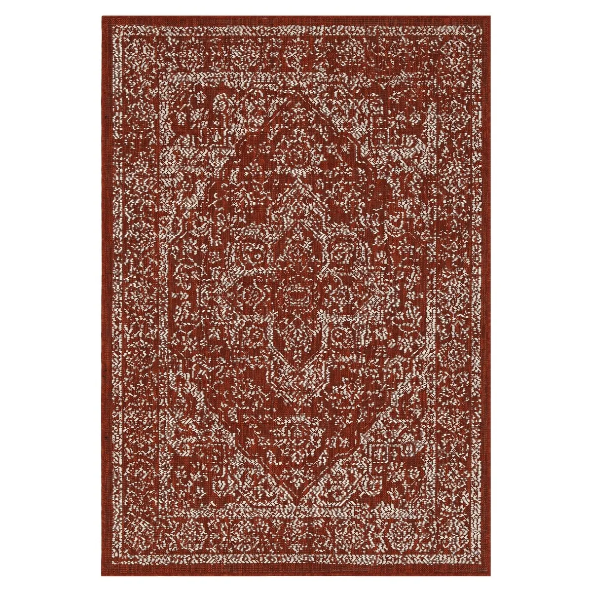 Indoor/Outdoor Area Rug/ Runner/ Doormat- Blue & Natural & Red & Taupe Color -Machine Washable. Weather and UV Resistant-Zaria