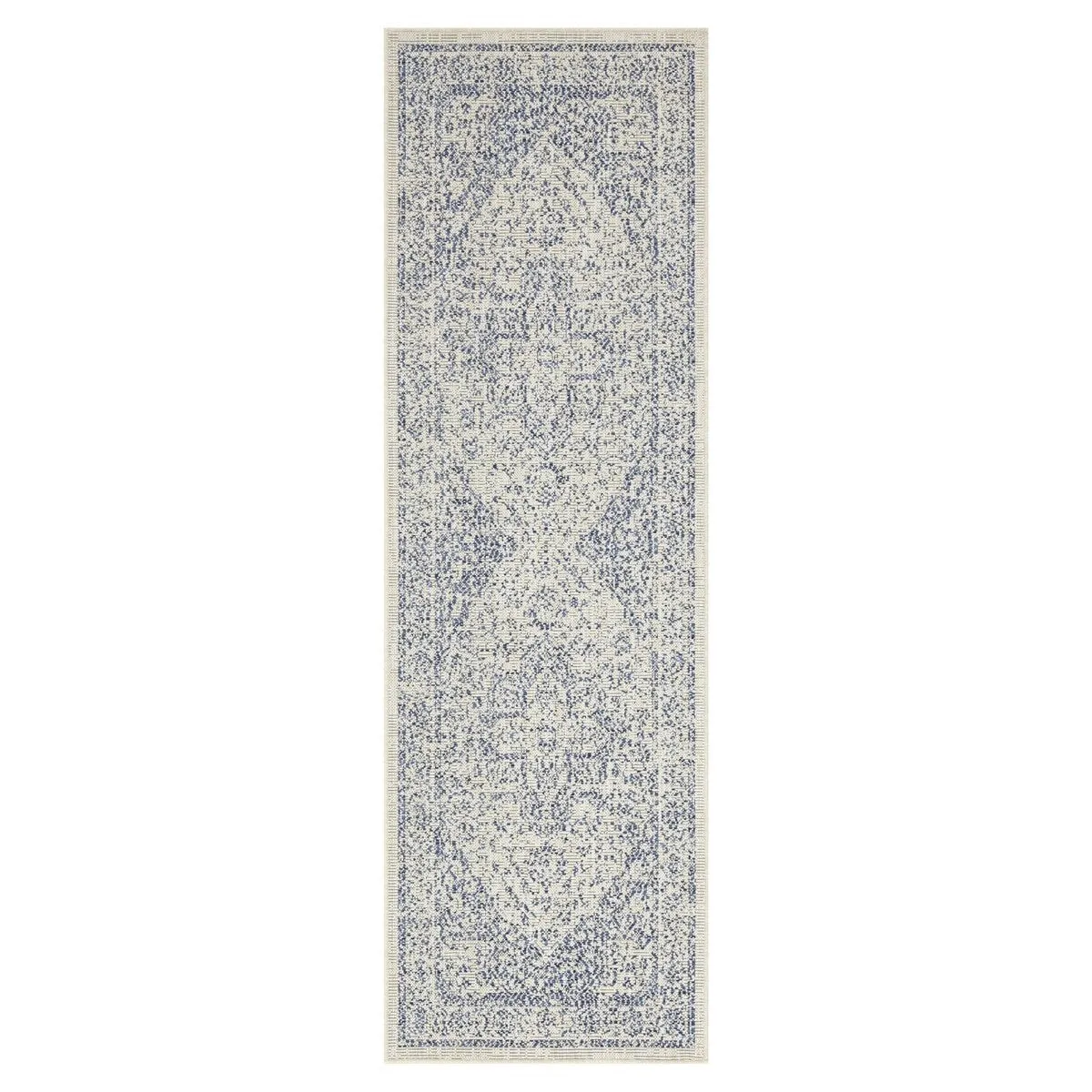 Indoor/Outdoor Area Rug/ Runner/ Doormat- Blue & Natural & Red & Taupe Color -Machine Washable. Weather and UV Resistant-Zaria