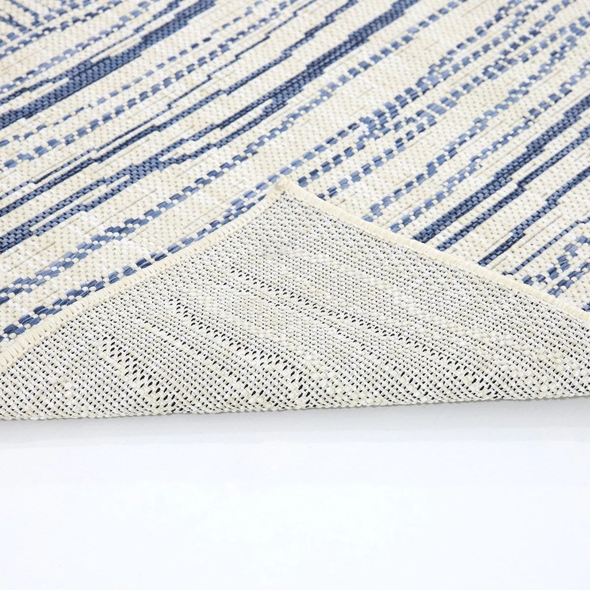 Indoor/Outdoor Area Rug/ Runner/ Doormat- Natural & Black & Blue Color -Machine Washable. Weather and UV Resistant. Waterproof