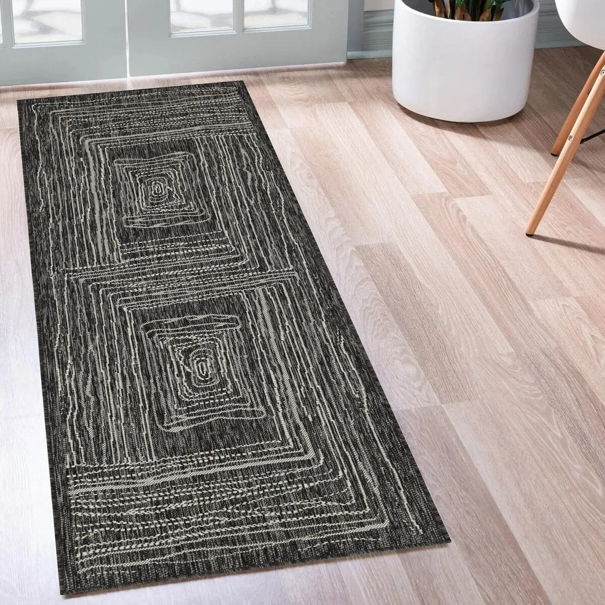 Indoor/Outdoor Area Rug/ Runner/ Doormat- Natural & Black & Blue Color -Machine Washable. Weather and UV Resistant. Waterproof