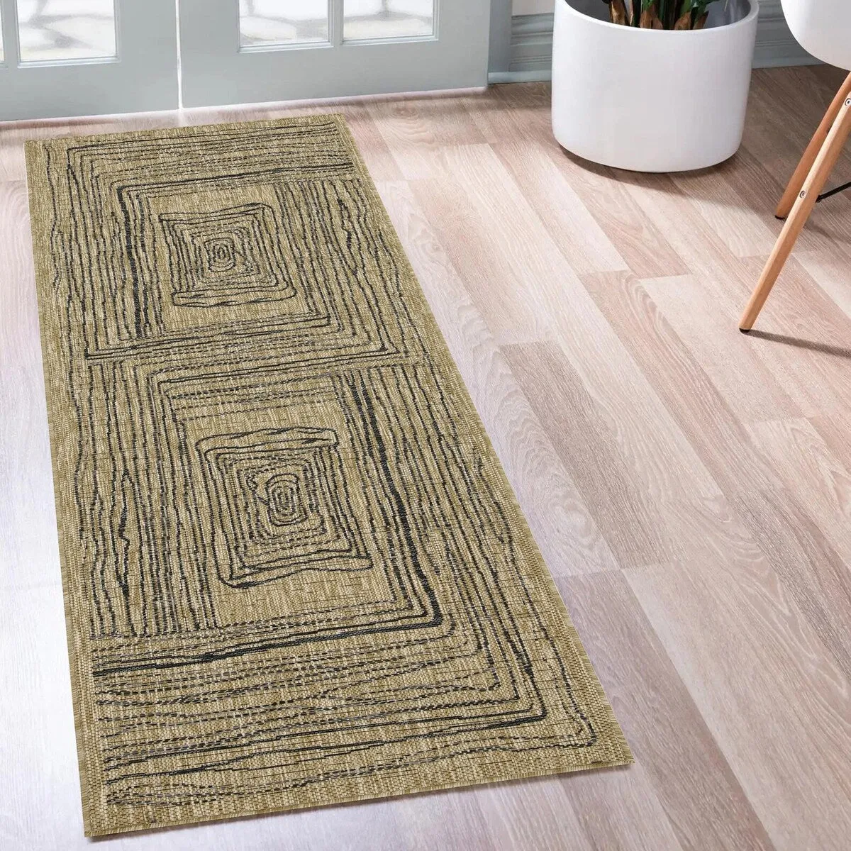 Indoor/Outdoor Area Rug/ Runner/ Doormat- Natural & Black & Blue Color -Machine Washable. Weather and UV Resistant. Waterproof