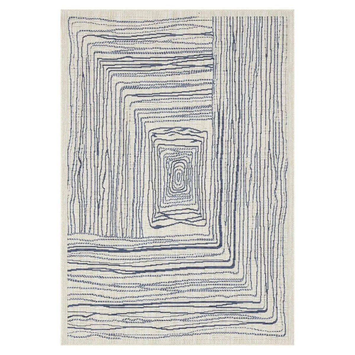 Indoor/Outdoor Area Rug/ Runner/ Doormat- Natural & Black & Blue Color -Machine Washable. Weather and UV Resistant. Waterproof