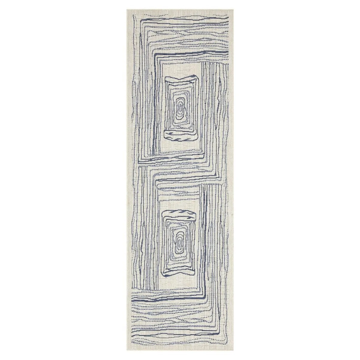 Indoor/Outdoor Area Rug/ Runner/ Doormat- Natural & Black & Blue Color -Machine Washable. Weather and UV Resistant. Waterproof