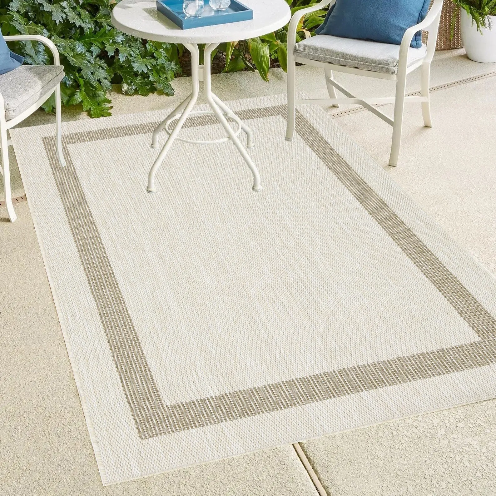 Indoor/Outdoor Area Rug/ Runner/ Doormat- Natural & Black & Red & Taupe Color -Machine Washable. Weather and UV Resistant-Azelia