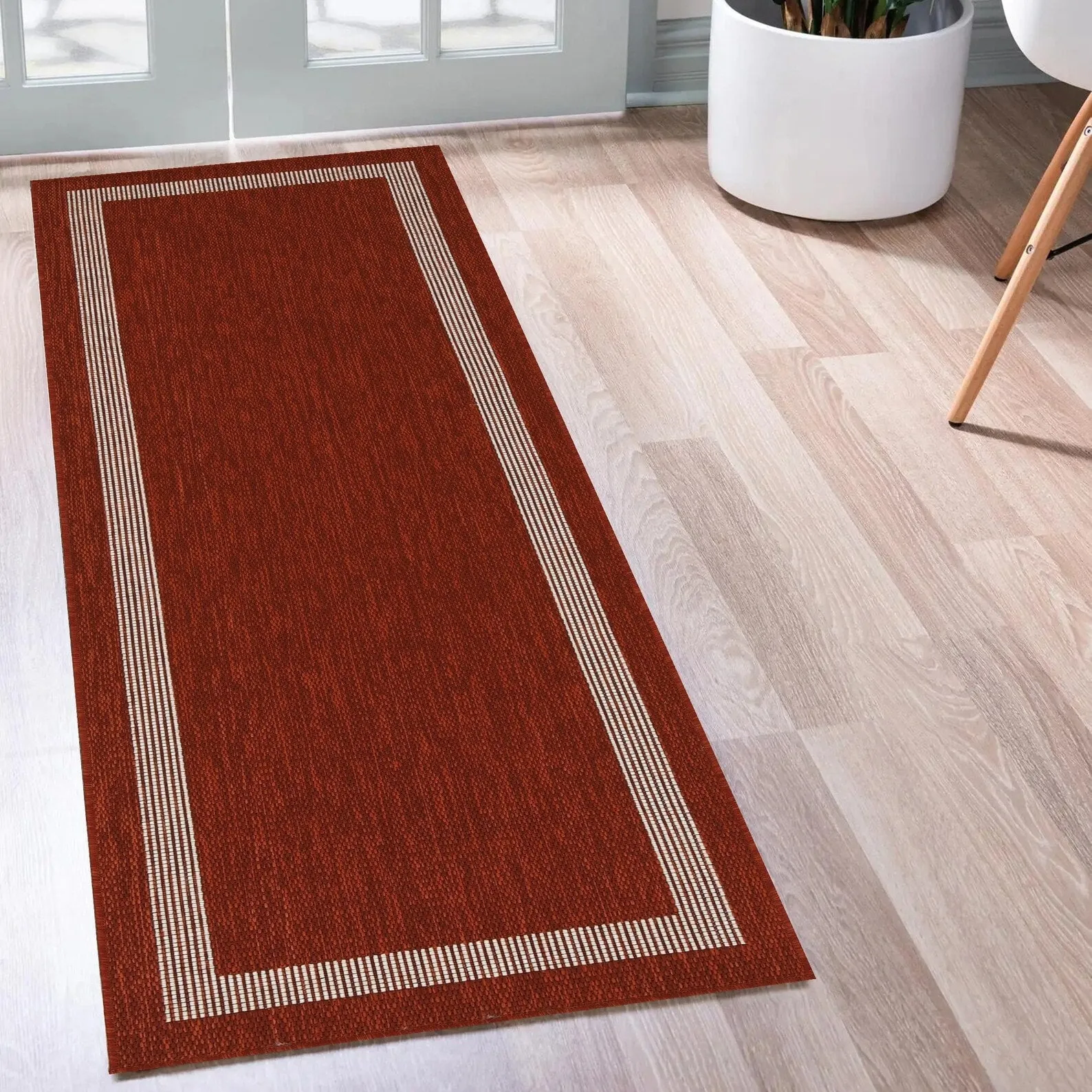 Indoor/Outdoor Area Rug/ Runner/ Doormat- Natural & Black & Red & Taupe Color -Machine Washable. Weather and UV Resistant-Azelia