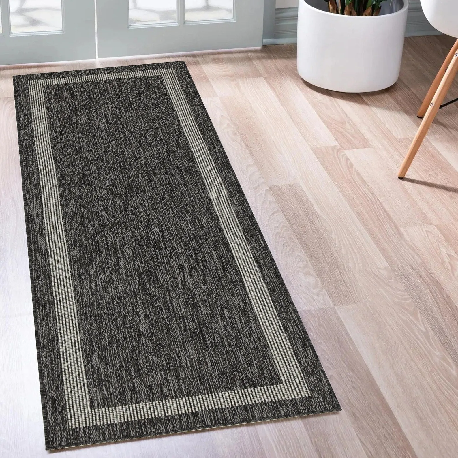 Indoor/Outdoor Area Rug/ Runner/ Doormat- Natural & Black & Red & Taupe Color -Machine Washable. Weather and UV Resistant-Azelia