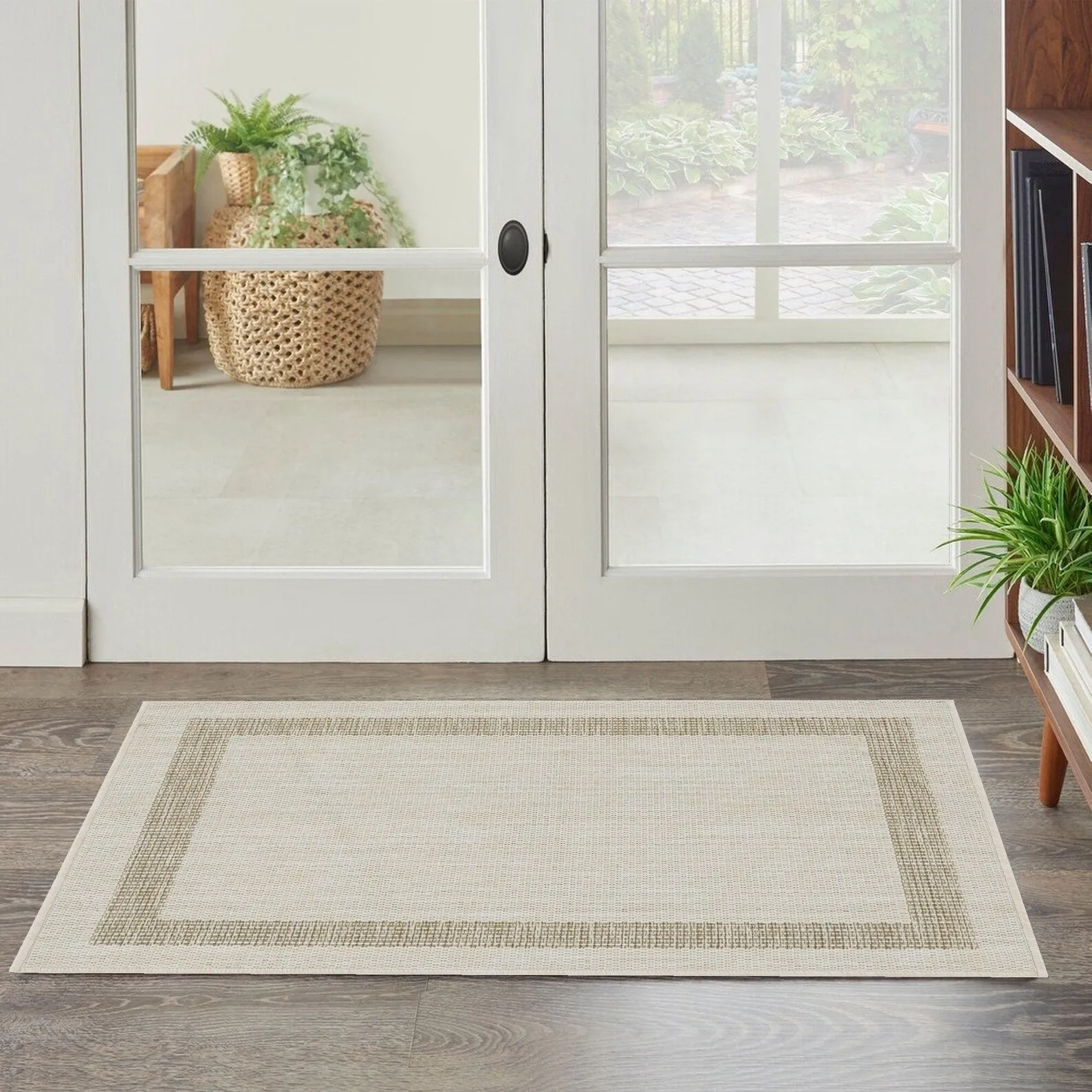 Indoor/Outdoor Area Rug/ Runner/ Doormat- Natural & Black & Red & Taupe Color -Machine Washable. Weather and UV Resistant-Azelia