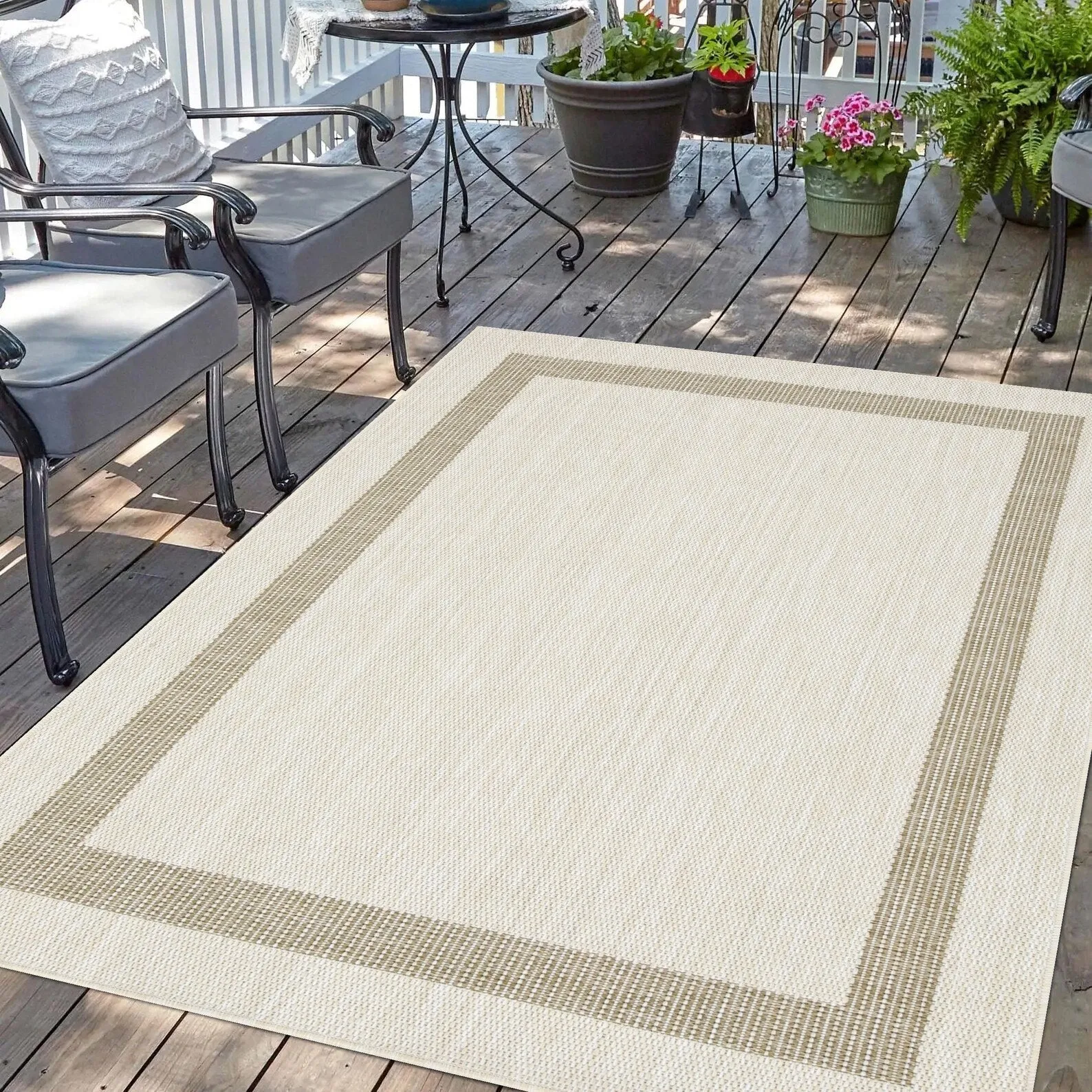 Indoor/Outdoor Area Rug/ Runner/ Doormat- Natural & Black & Red & Taupe Color -Machine Washable. Weather and UV Resistant-Azelia
