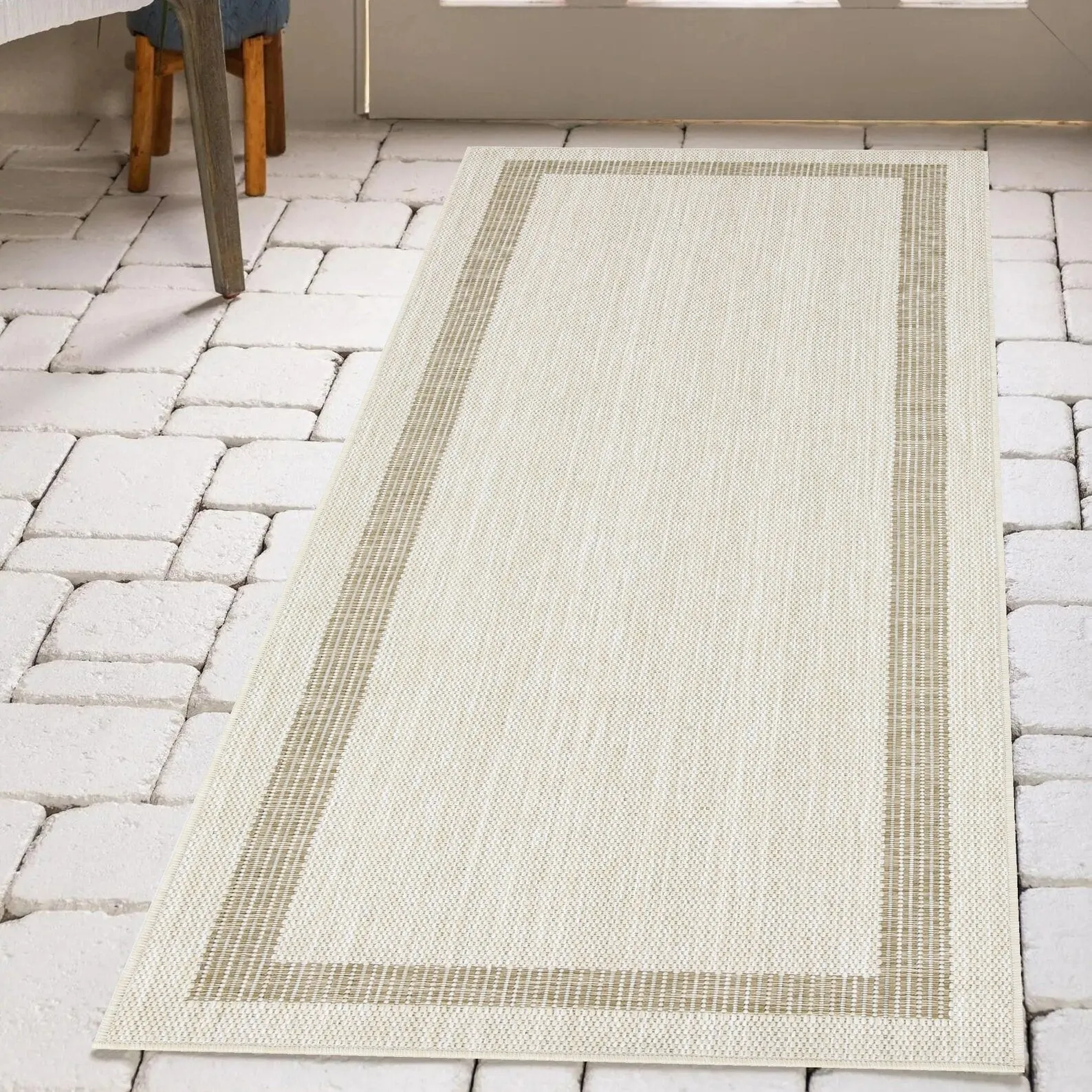 Indoor/Outdoor Area Rug/ Runner/ Doormat- Natural & Black & Red & Taupe Color -Machine Washable. Weather and UV Resistant-Azelia