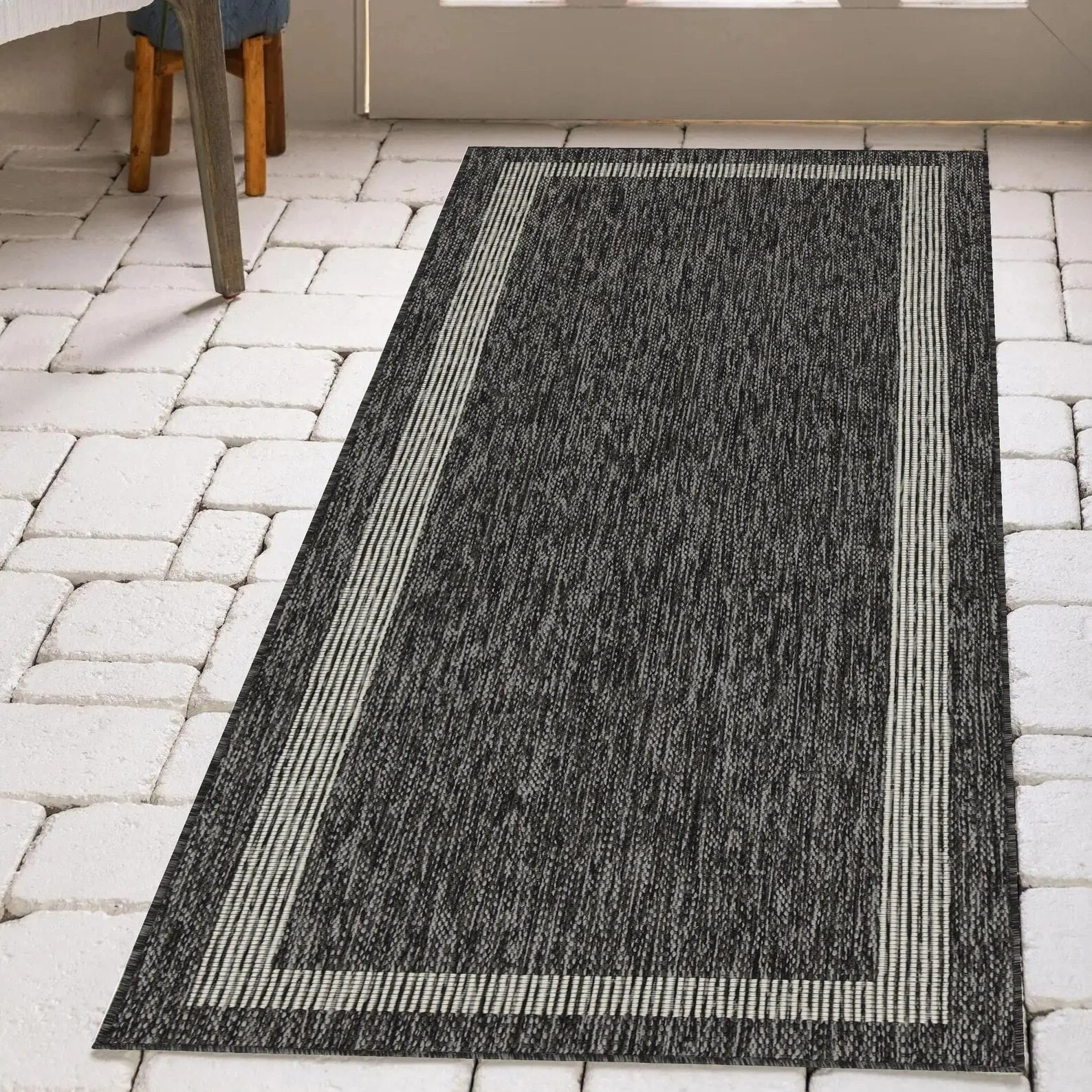 Indoor/Outdoor Area Rug/ Runner/ Doormat- Natural & Black & Red & Taupe Color -Machine Washable. Weather and UV Resistant-Azelia