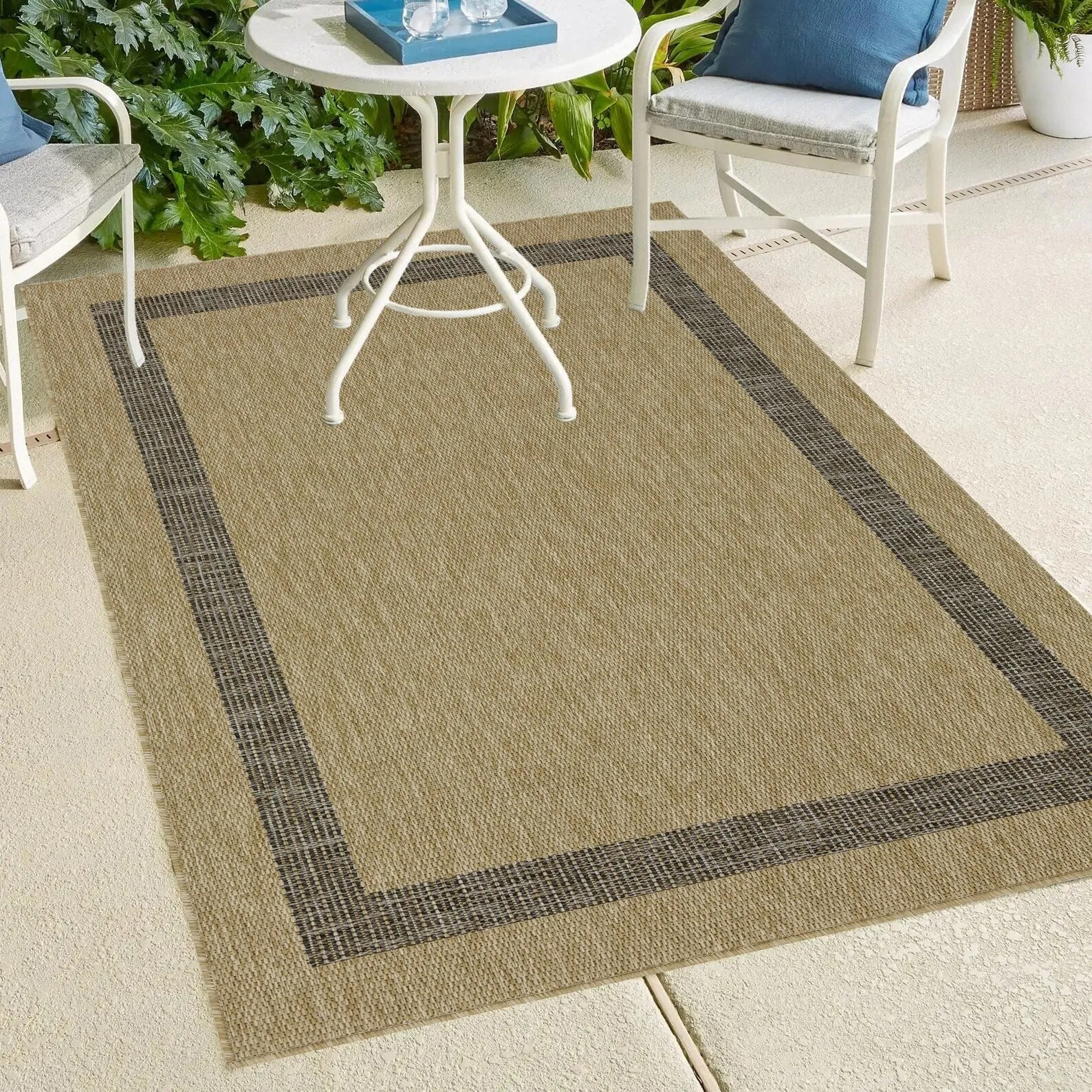 Indoor/Outdoor Area Rug/ Runner/ Doormat- Natural & Black & Red & Taupe Color -Machine Washable. Weather and UV Resistant-Azelia