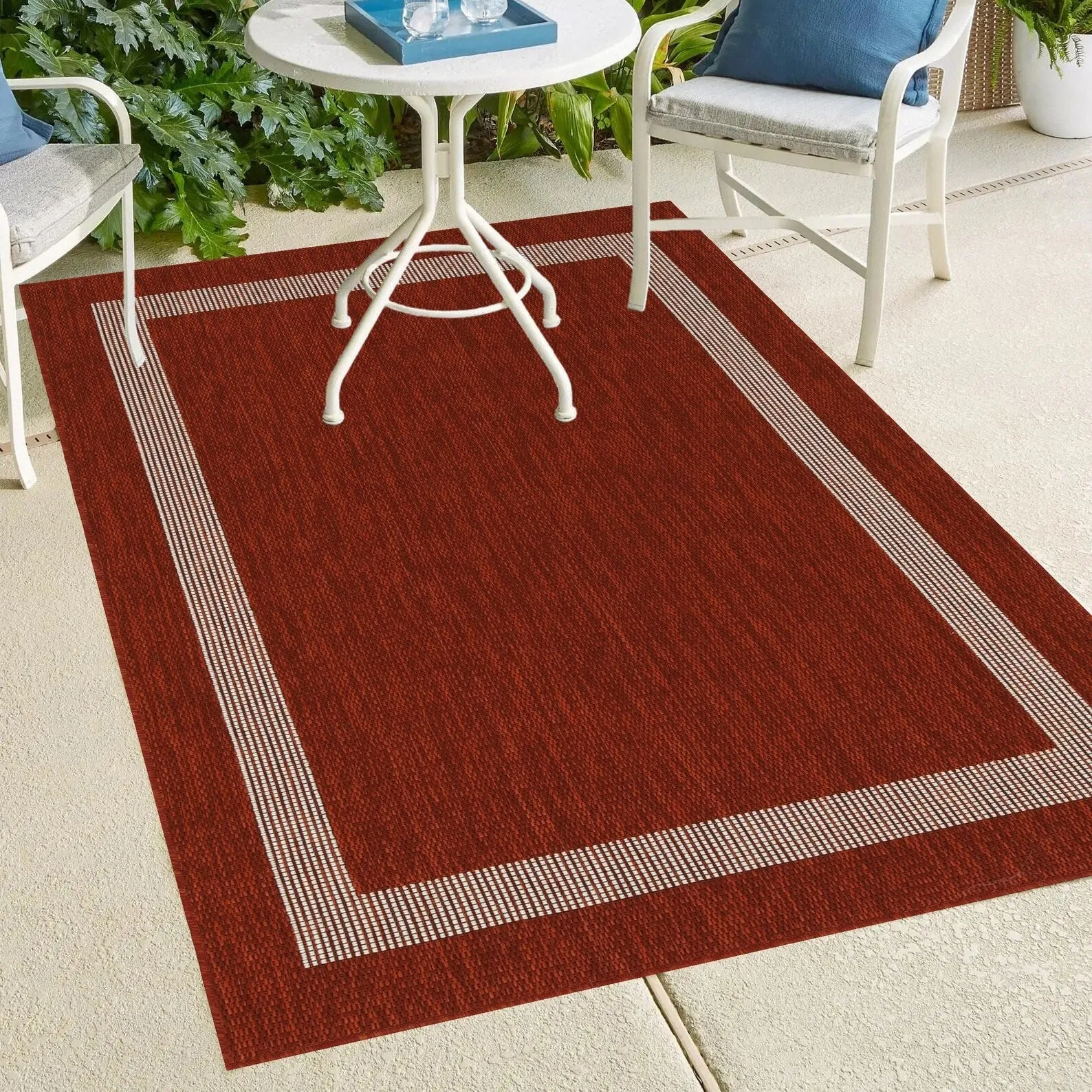 Indoor/Outdoor Area Rug/ Runner/ Doormat- Natural & Black & Red & Taupe Color -Machine Washable. Weather and UV Resistant-Azelia