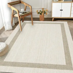 Indoor/Outdoor Area Rug/ Runner/ Doormat- Natural & Black & Red & Taupe Color -Machine Washable. Weather and UV Resistant-Azelia