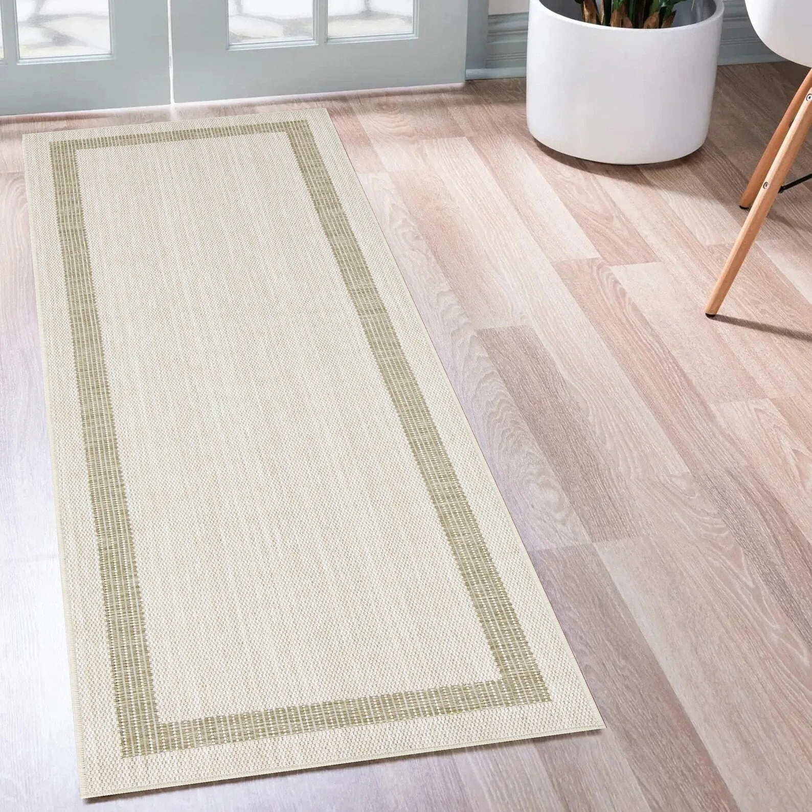 Indoor/Outdoor Area Rug/ Runner/ Doormat- Natural & Black & Red & Taupe Color -Machine Washable. Weather and UV Resistant-Azelia