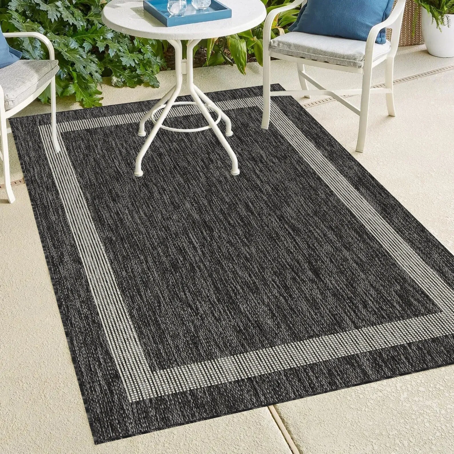 Indoor/Outdoor Area Rug/ Runner/ Doormat- Natural & Black & Red & Taupe Color -Machine Washable. Weather and UV Resistant-Azelia