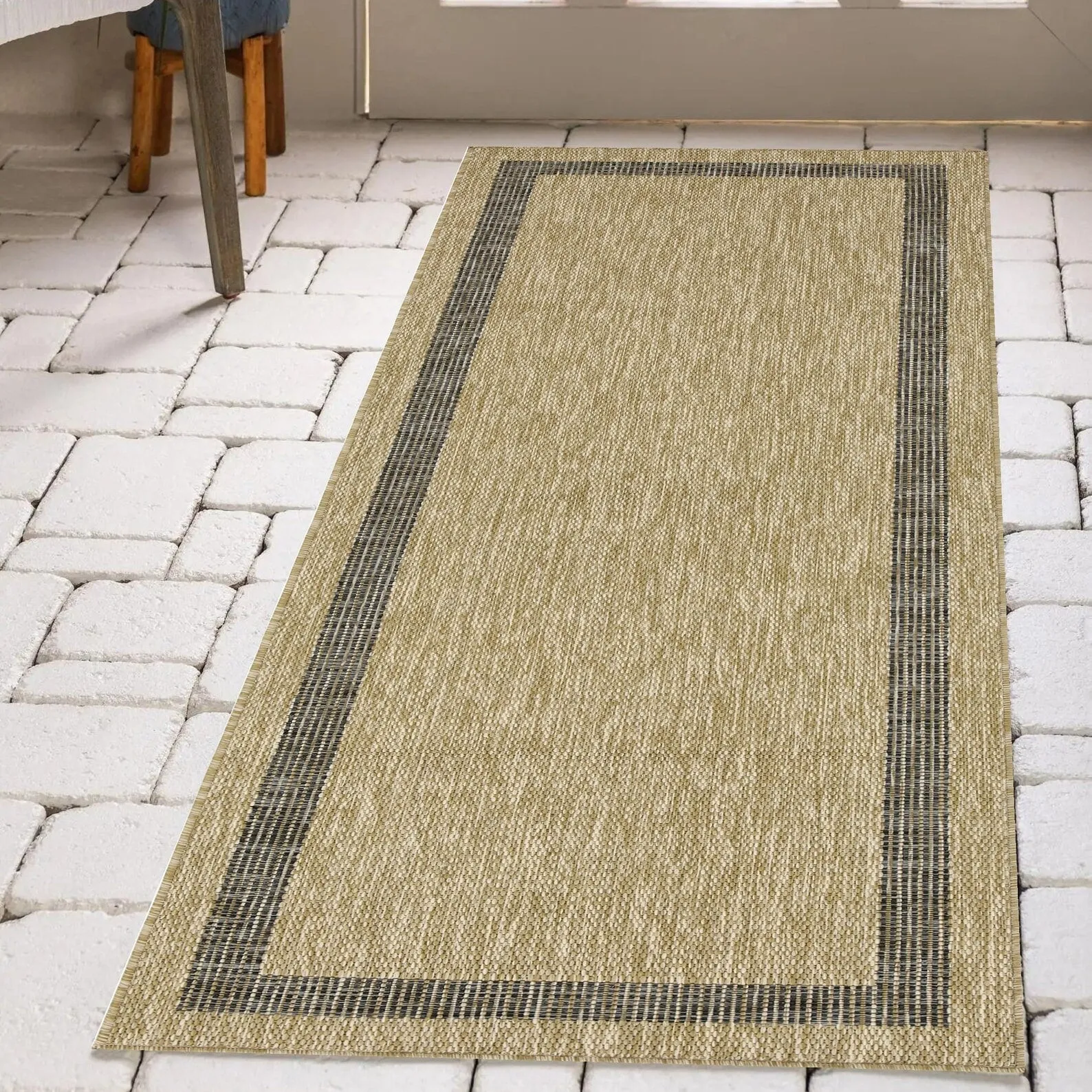 Indoor/Outdoor Area Rug/ Runner/ Doormat- Natural & Black & Red & Taupe Color -Machine Washable. Weather and UV Resistant-Azelia