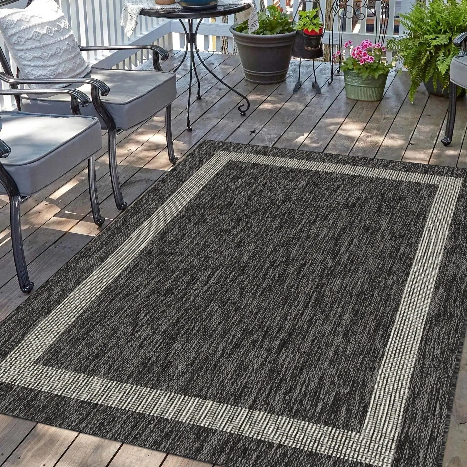 Indoor/Outdoor Area Rug/ Runner/ Doormat- Natural & Black & Red & Taupe Color -Machine Washable. Weather and UV Resistant-Azelia