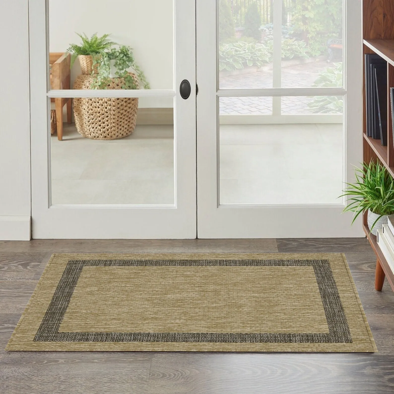 Indoor/Outdoor Area Rug/ Runner/ Doormat- Natural & Black & Red & Taupe Color -Machine Washable. Weather and UV Resistant-Azelia