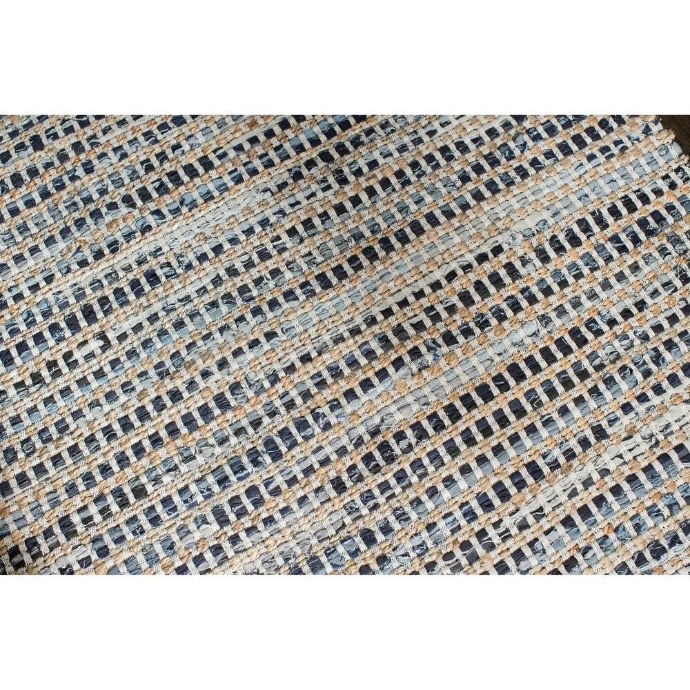 Jani Billy Tan/Blue Jute. Denim and Cotton Rug - Durango Design. 8' x 10' Feet Area Rug