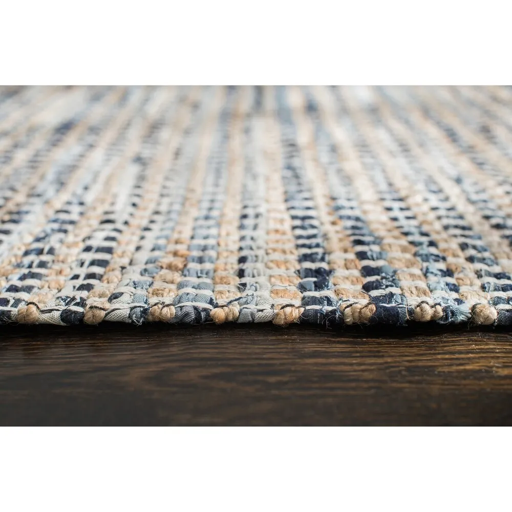 Jani Billy Tan/Blue Jute. Denim and Cotton Rug - Durango Design. 8' x 10' Feet Area Rug