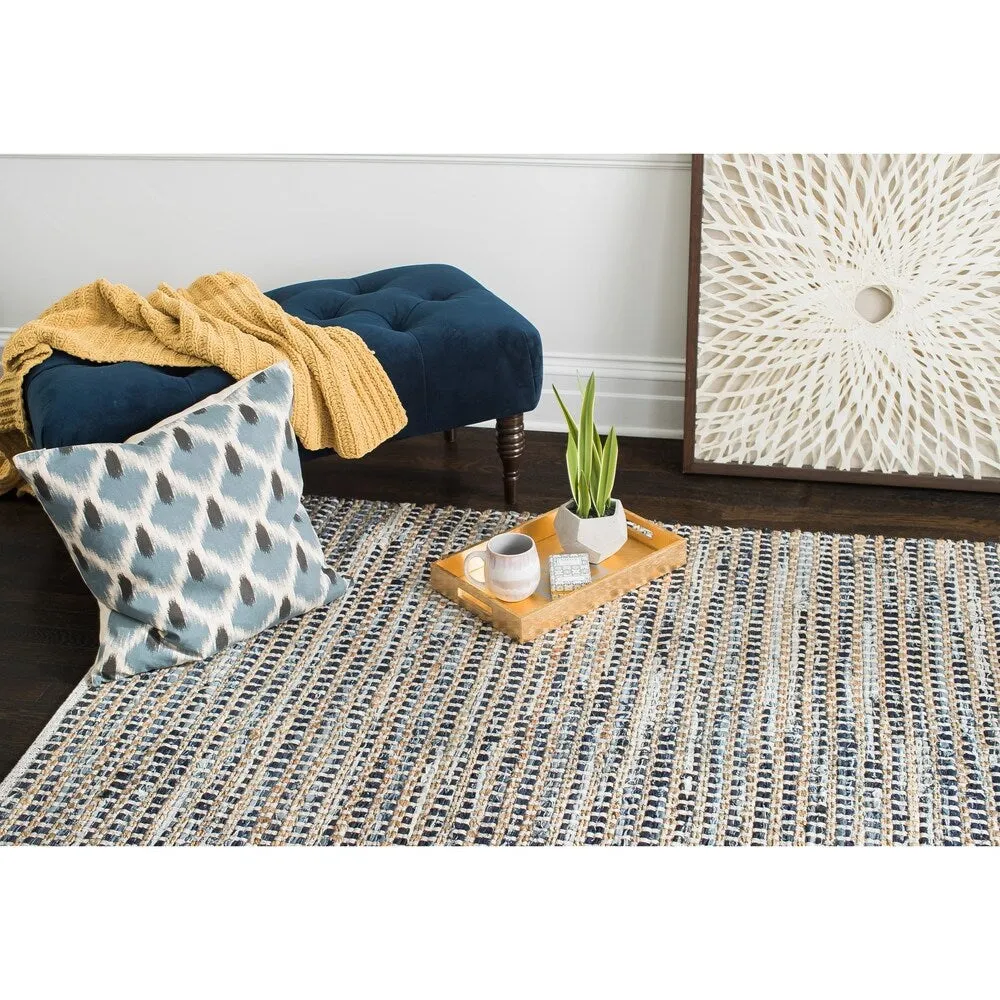 Jani Billy Tan/Blue Jute. Denim and Cotton Rug - Durango Design. 8' x 10' Feet Area Rug