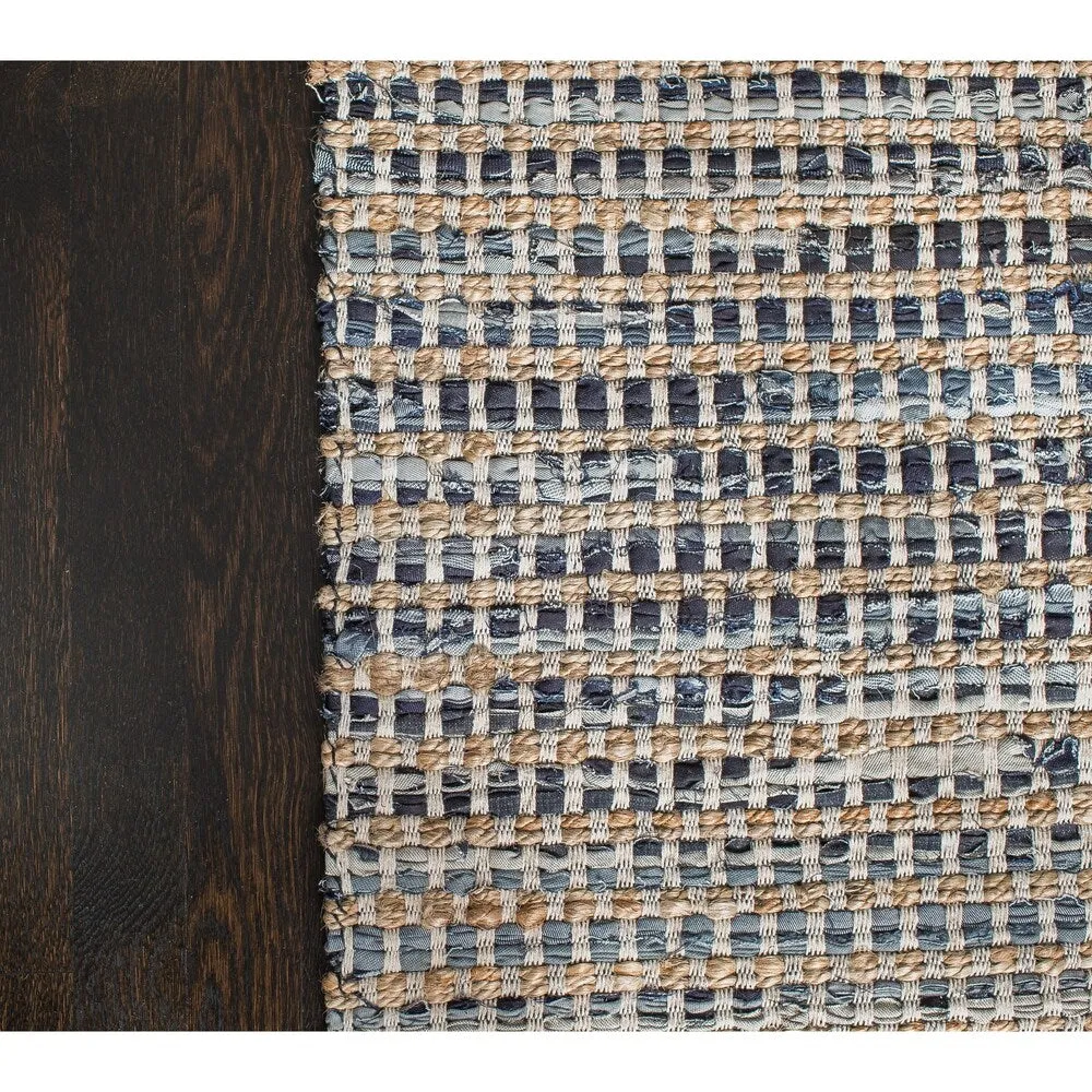Jani Billy Tan/Blue Jute. Denim and Cotton Rug - Durango Design. 8' x 10' Feet Area Rug