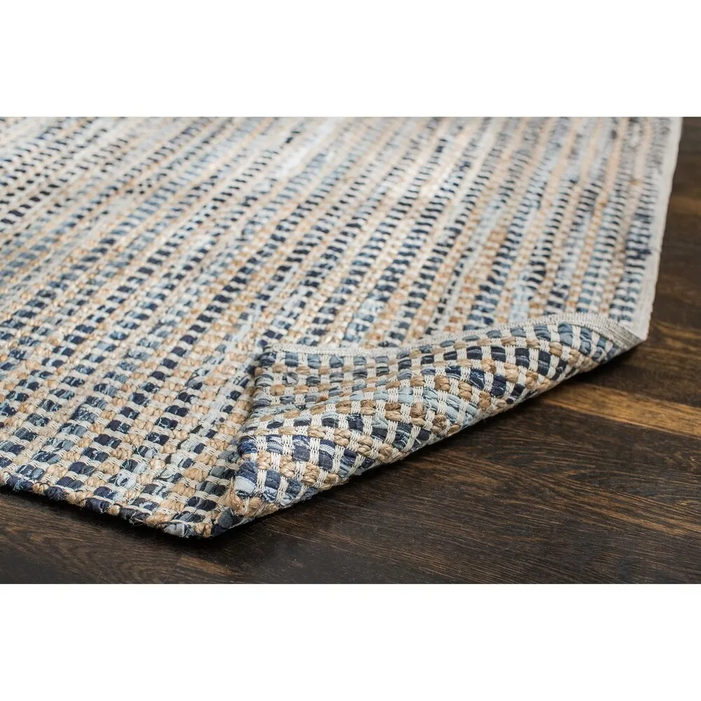 Jani Billy Tan/Blue Jute. Denim and Cotton Rug - Durango Design. 8' x 10' Feet Area Rug