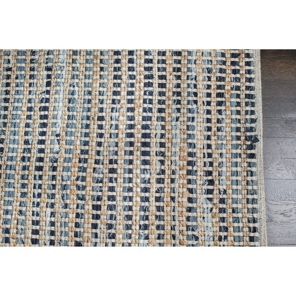 Jani Billy Tan/Blue Jute. Denim and Cotton Rug - Durango Design. 8' x 10' Feet Area Rug