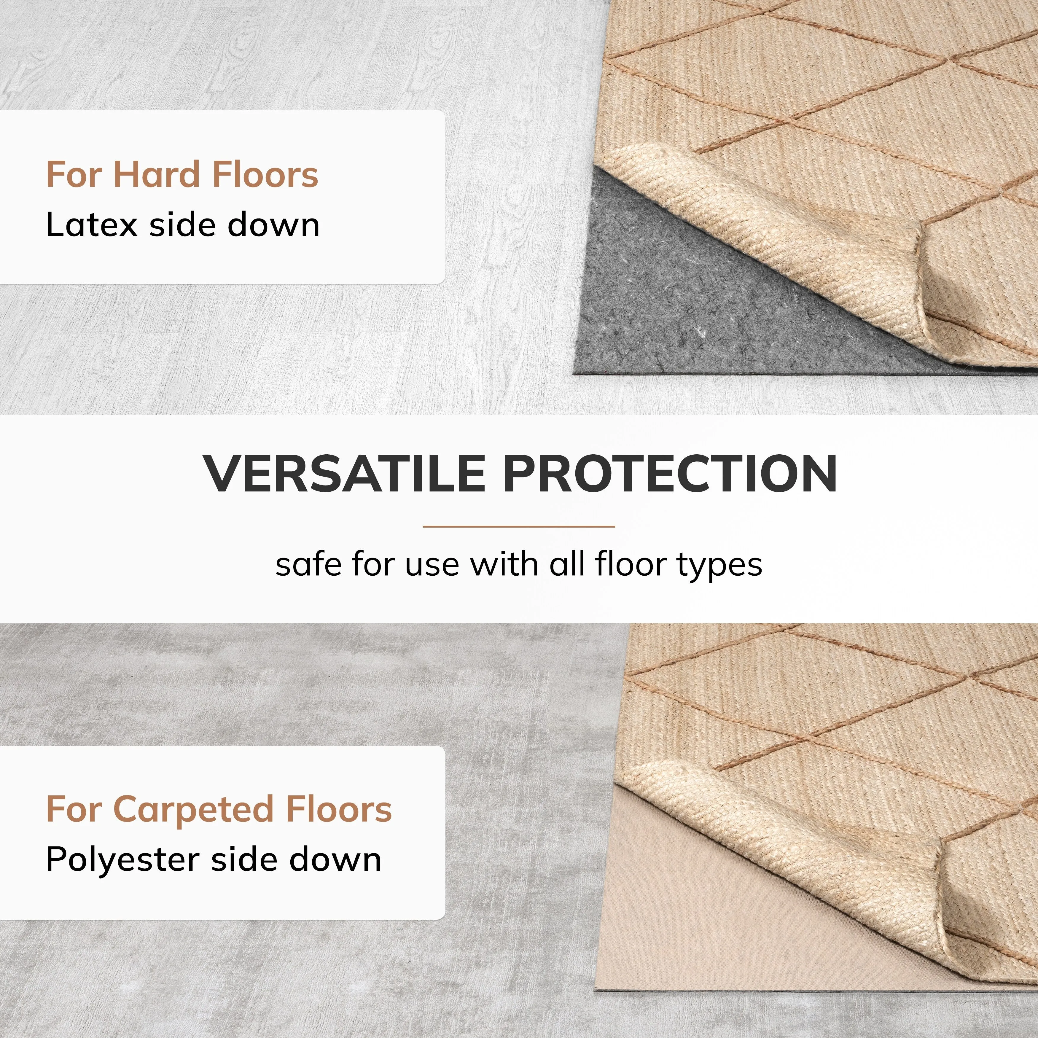 Jani Premium All-Surface Non-Slip 5' x 8'. Gray/Tan. Rectangle Rug Pad - Extra Strong. Protective. Anti-Slip for Hardwood Floors