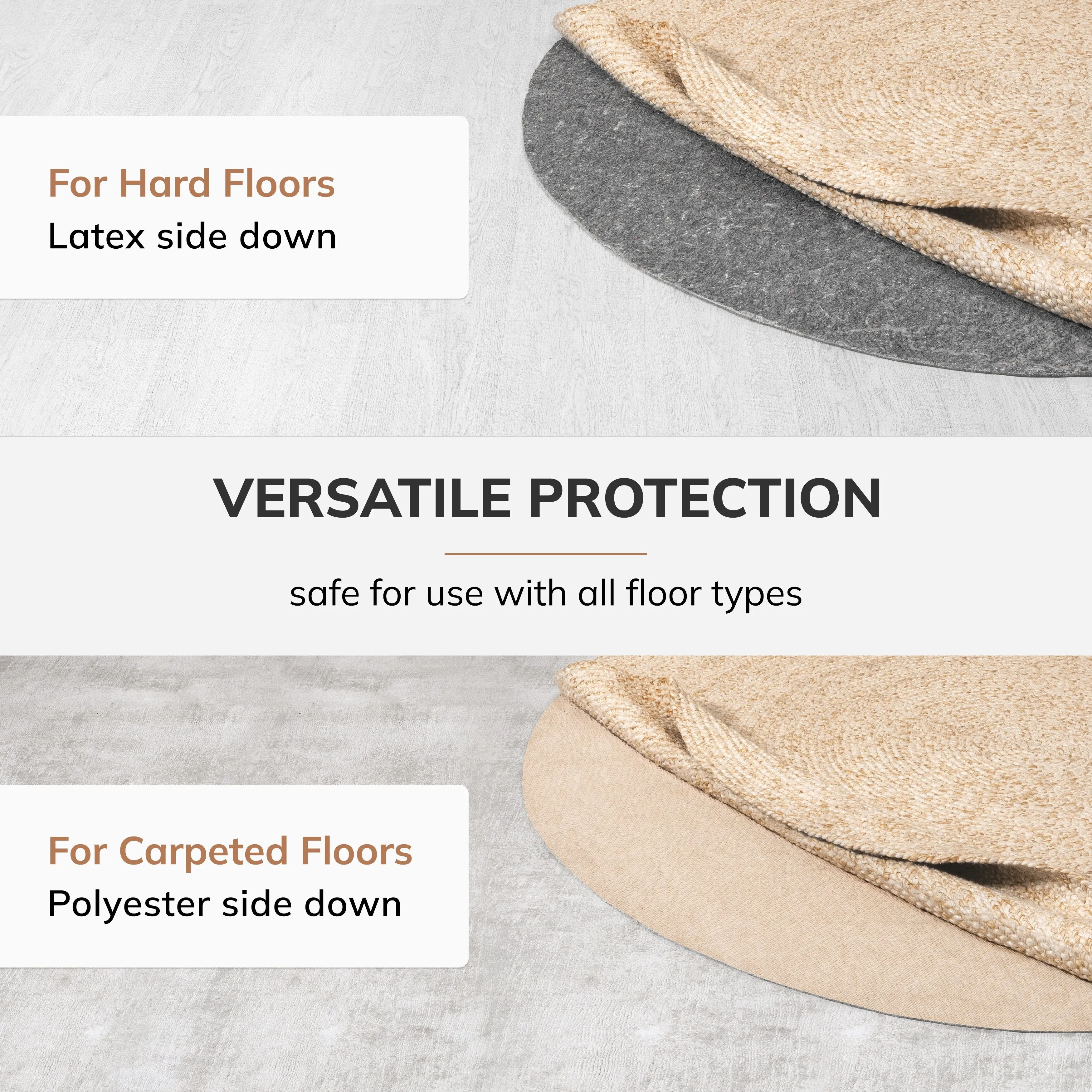 Jani Premium All-Surface Non-Slip 5' x 8'. Gray/Tan. Rectangle Rug Pad - Extra Strong. Protective. Anti-Slip for Hardwood Floors