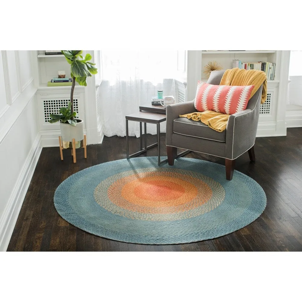 Jani Sunburst Round Braided Jute Multicolor Rug