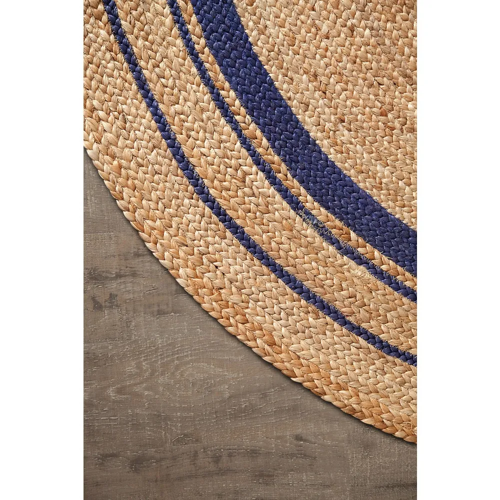 Jani Tara Blue Rings Jute Rug - Kerala Midnite Design. 8' Feet. Natural/Gray Area Rug
