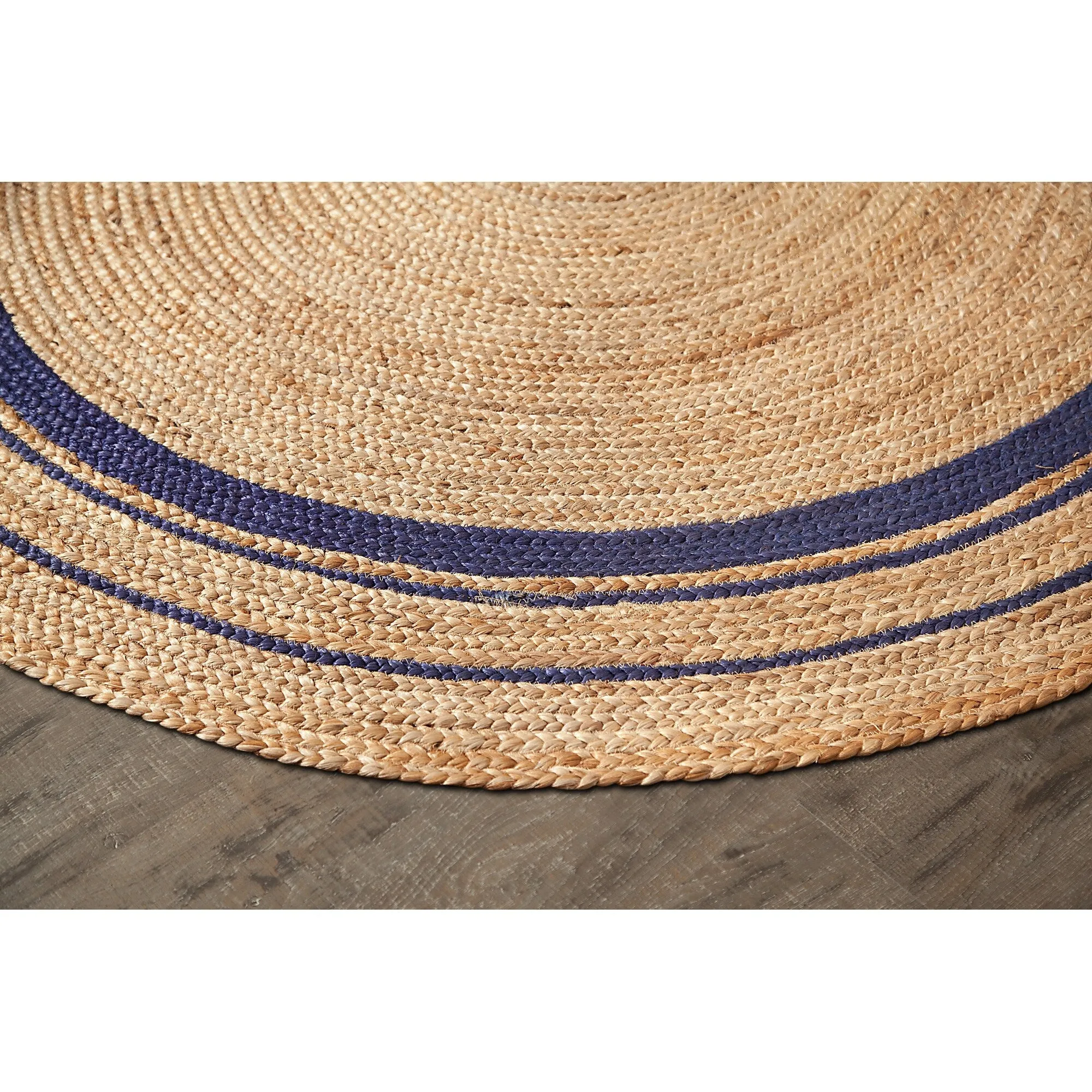 Jani Tara Blue Rings Jute Rug - Kerala Midnite Design. 8' Feet. Natural/Gray Area Rug