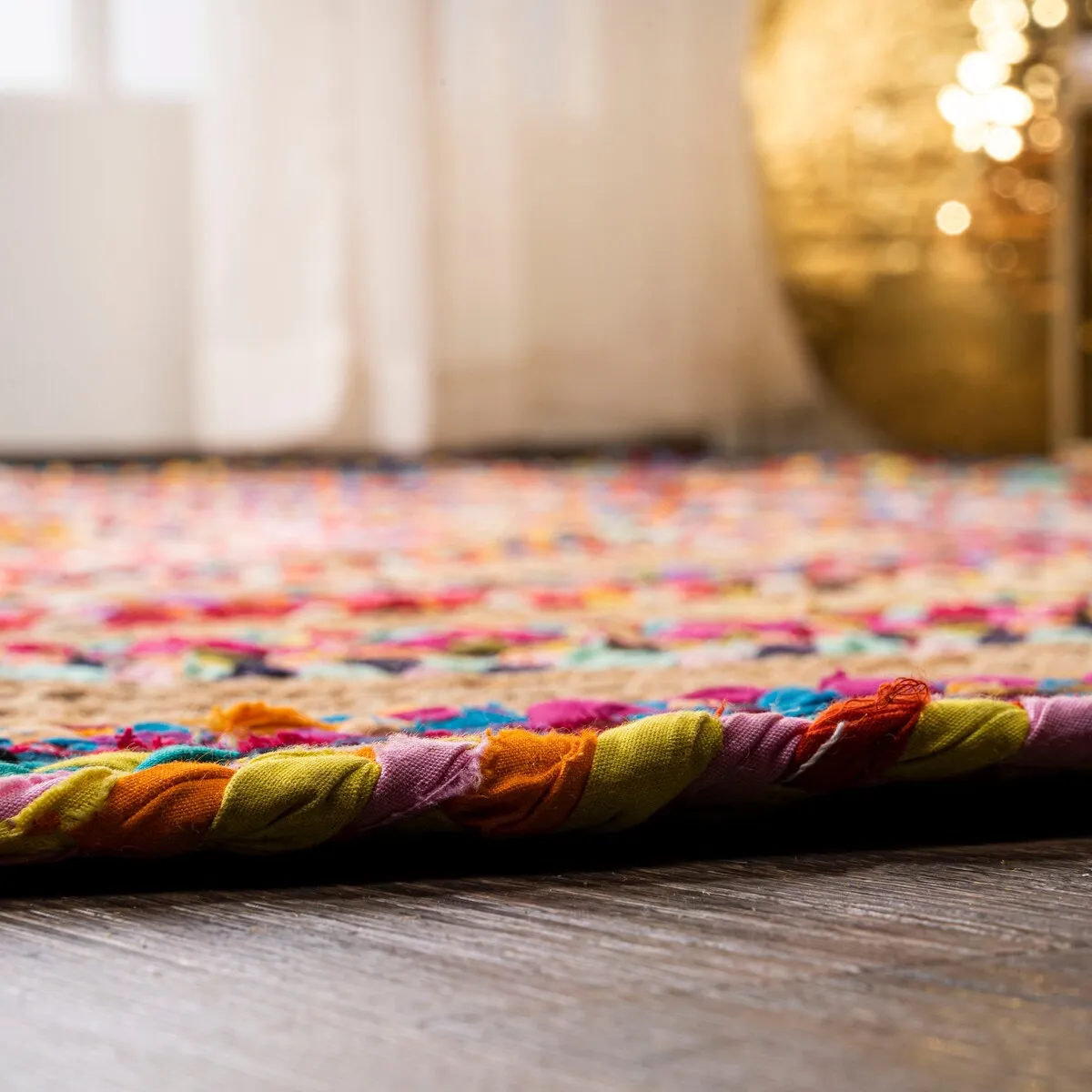 JONATHAN Y Asilah Round Boho Braided Rag & Jute Area Rug