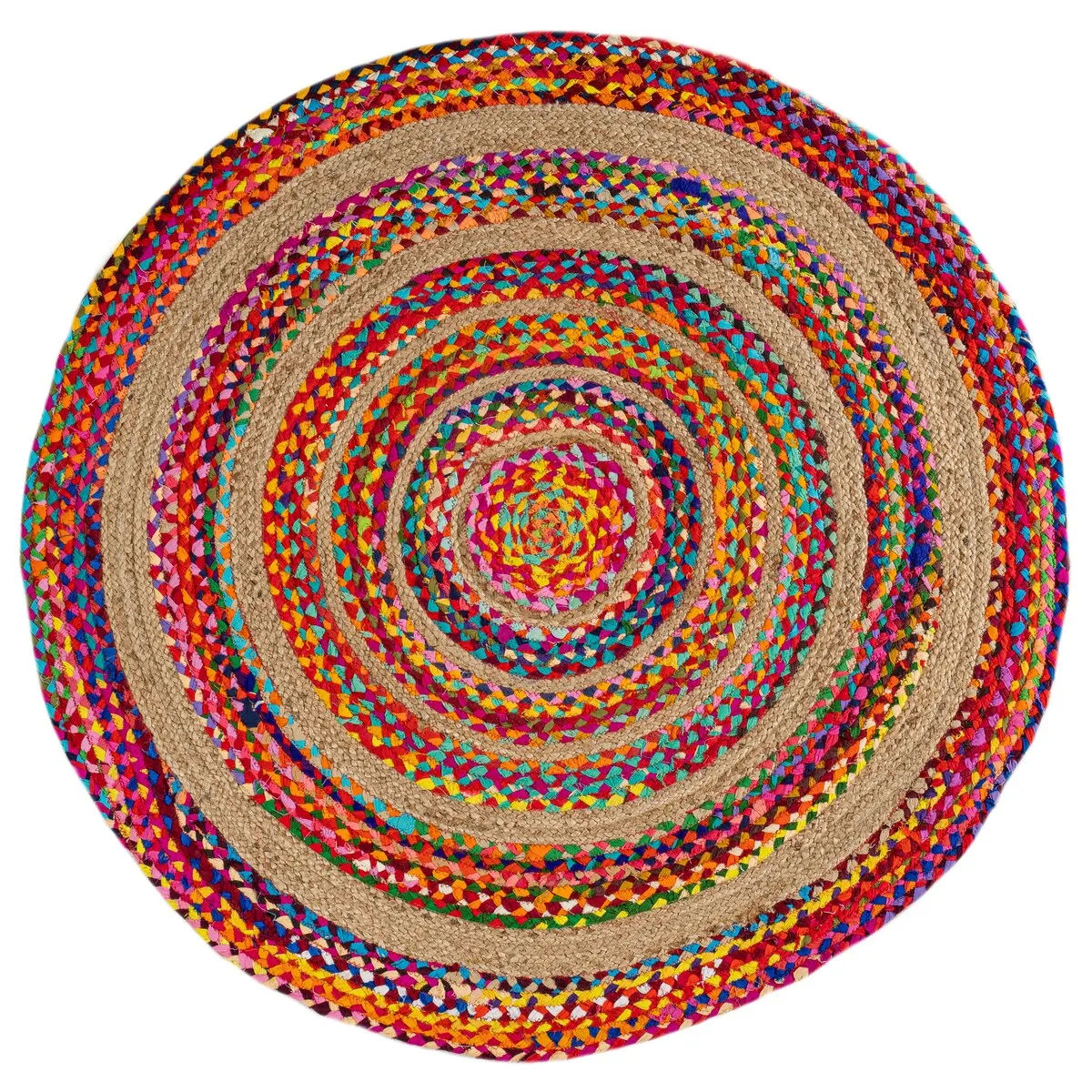 JONATHAN Y Asilah Round Boho Braided Rag & Jute Area Rug