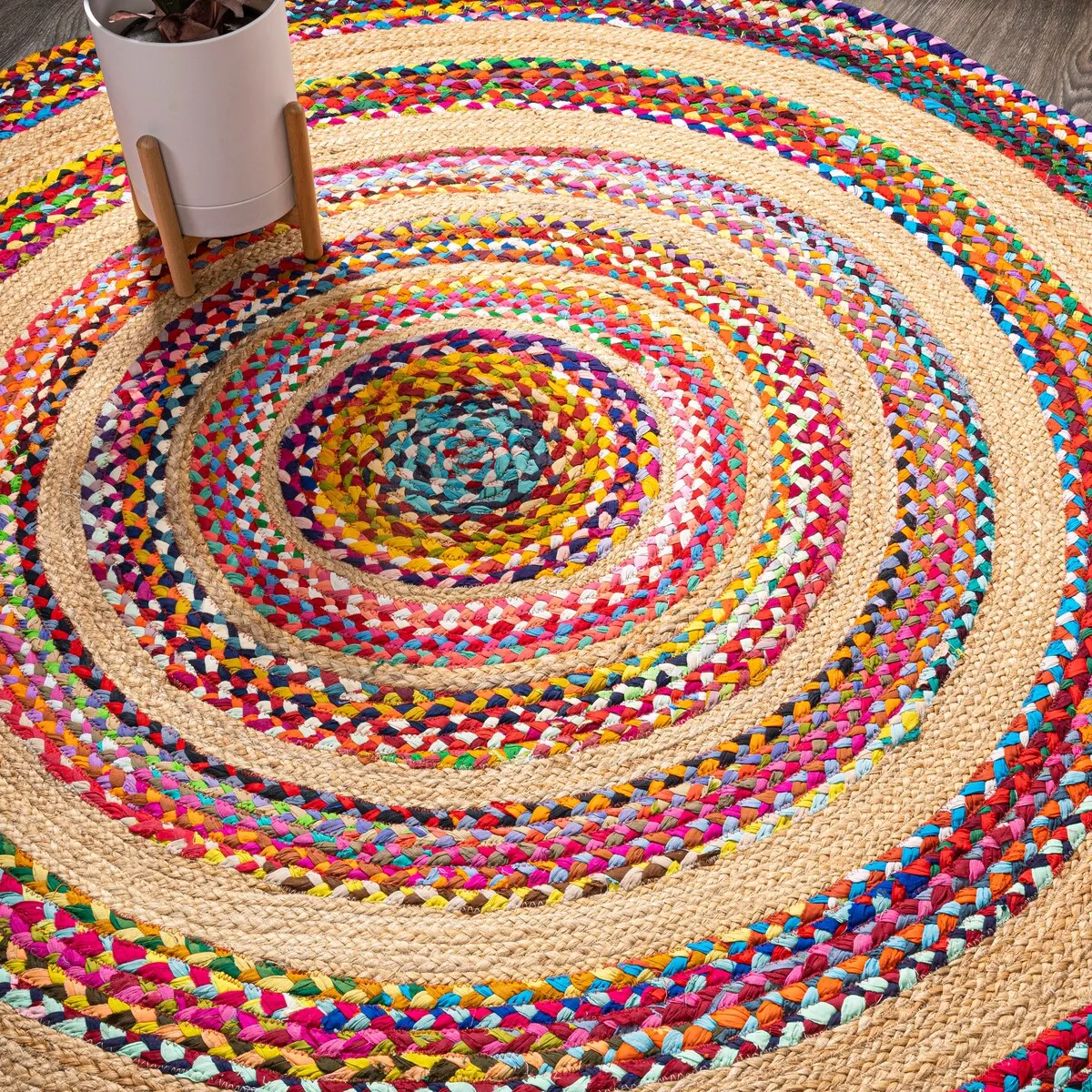 JONATHAN Y Asilah Round Boho Braided Rag & Jute Area Rug