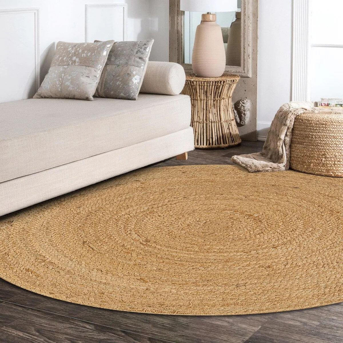 JONATHAN Y Bodhi Round Natural Jute Braided Circle Area Rug