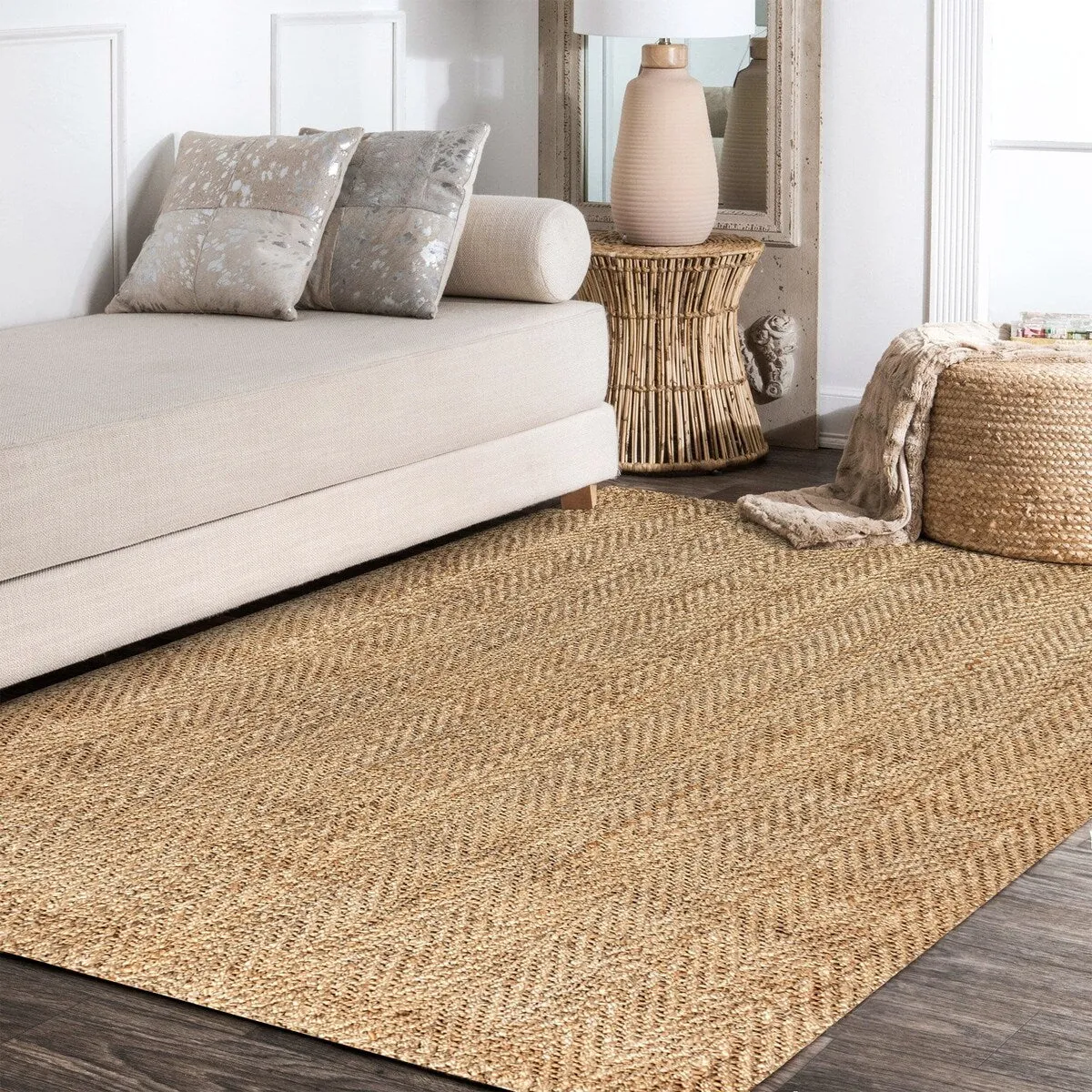 JONATHAN Y Estera Hand Woven Herringbone Chunky Jute Area Rug