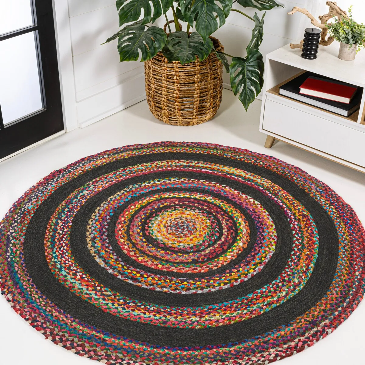 JONATHAN Y Flora Braided Bohemian Coastal Round Jute Area Rug