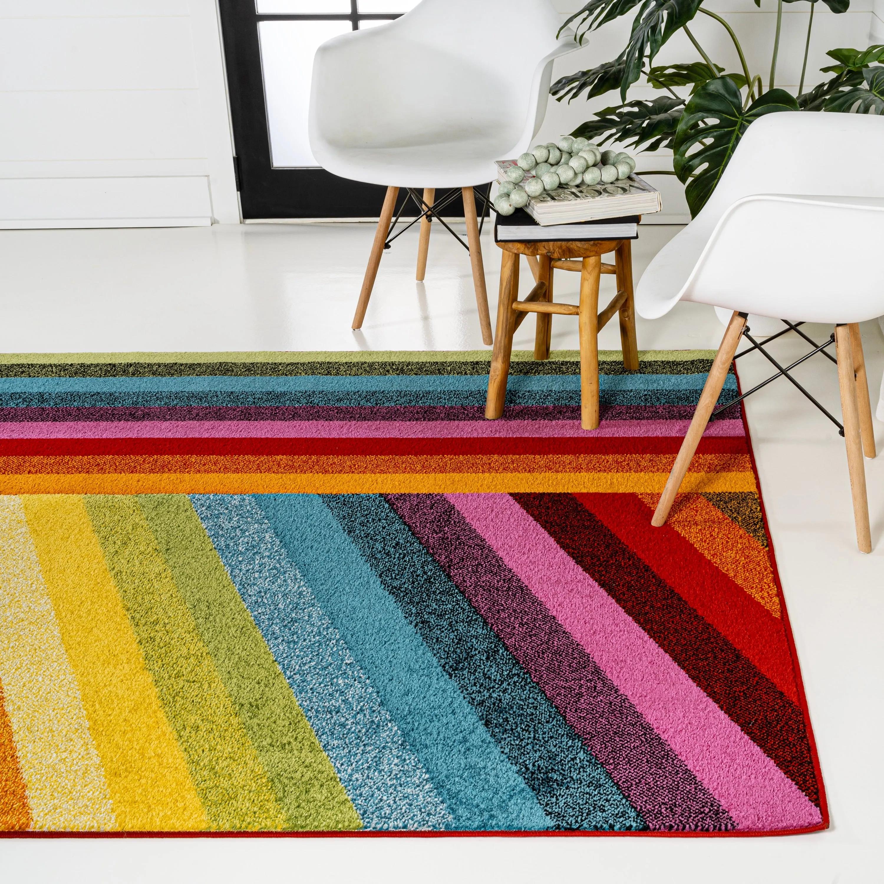 JONATHAN Y Kingdarr Rainbow Contemporary Stripe Multi Area Rug